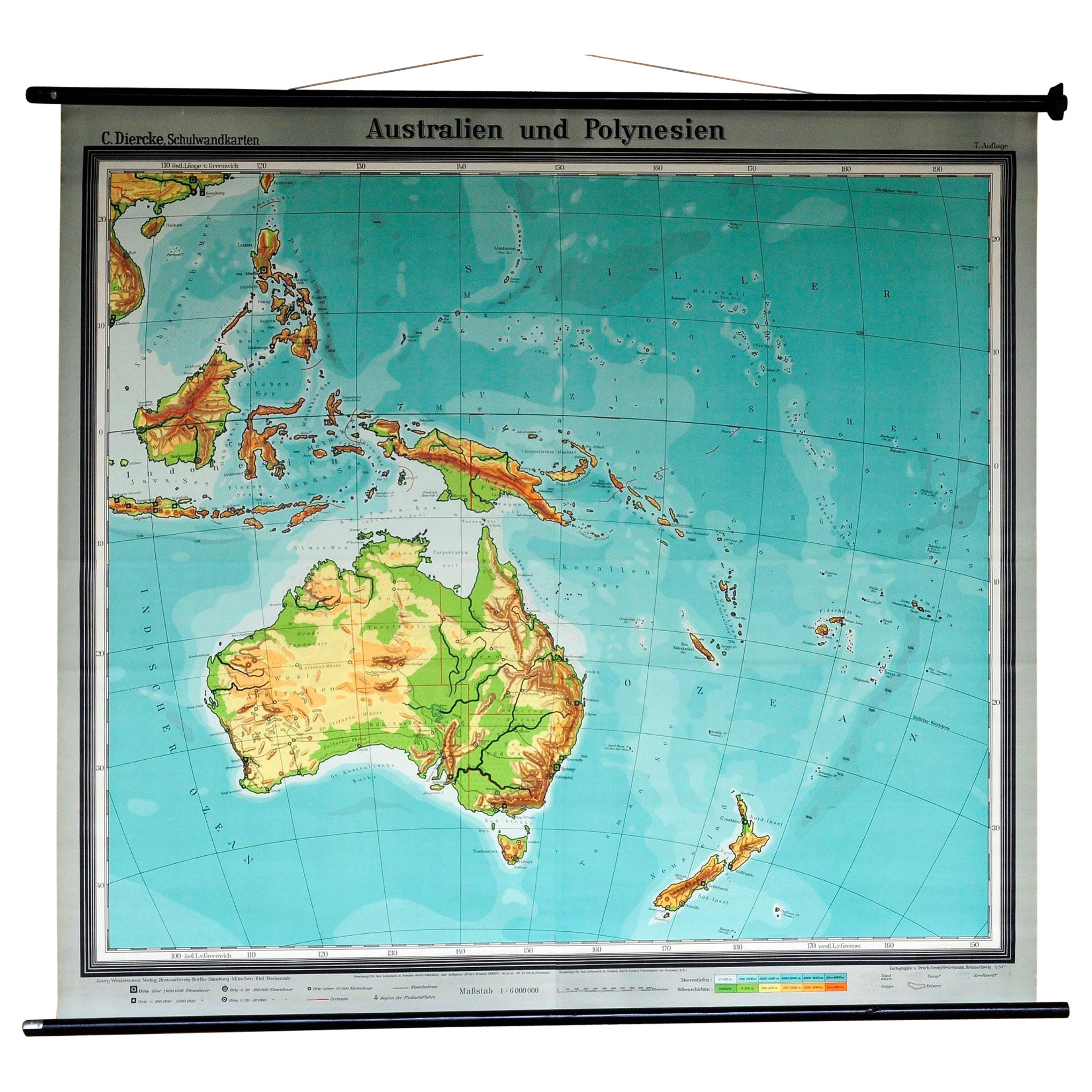 Affiche murale roulante d'une carte géométrique vintage Australie Nouvelle-Zélande Polynésie