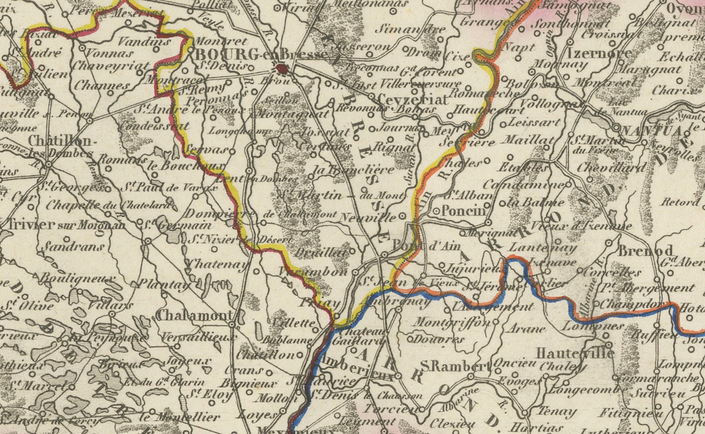 Map of Ain France with Vineyards of Bugey and Notable Portraits, c.1850 In Good Condition For Sale In Langweer, NL