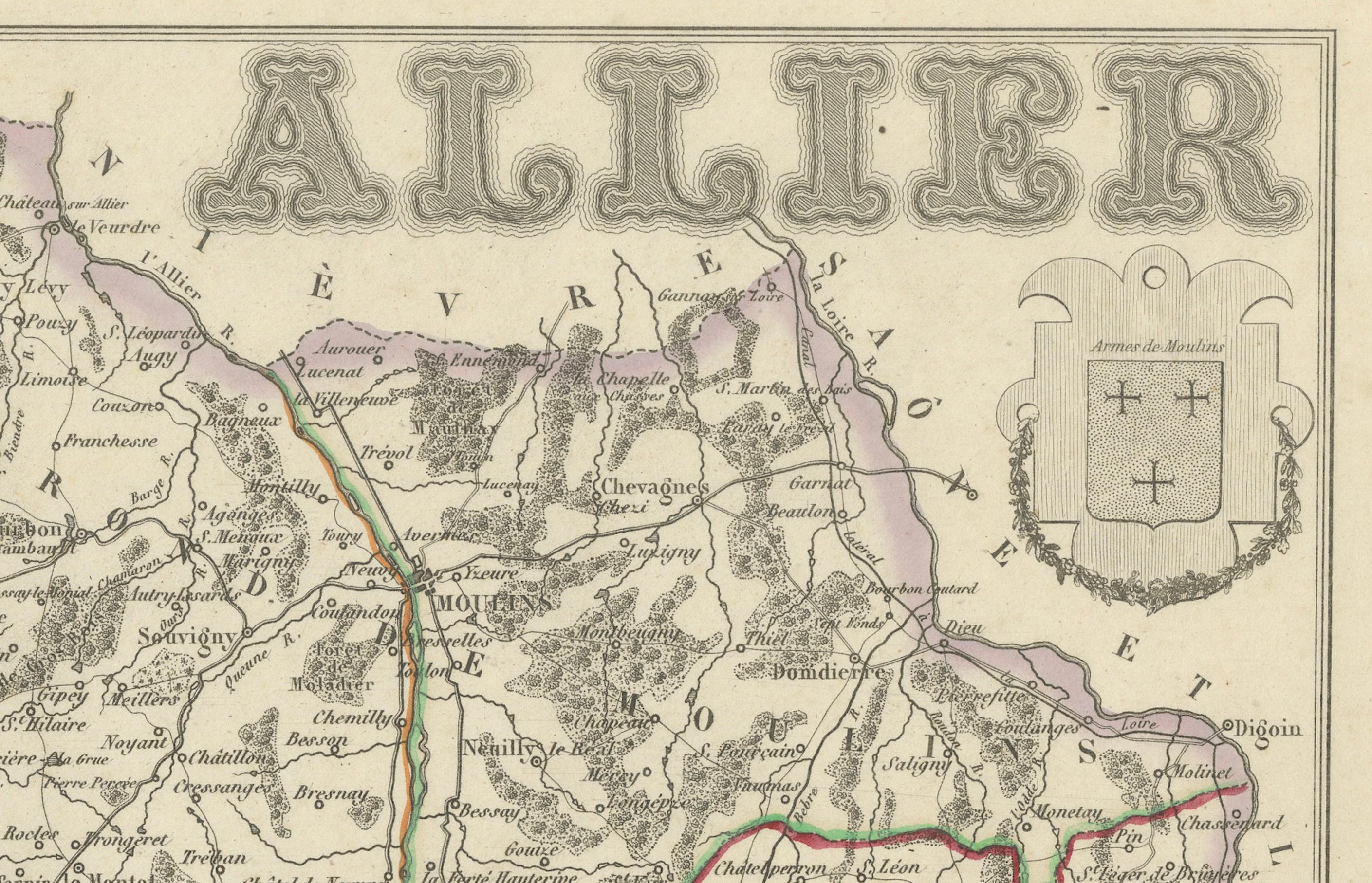French Map of Allier France with Saint-Pourçain Wine Region by Vuillemin, 19th c For Sale