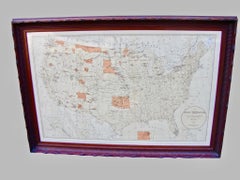 Map of American Indian Reservations 1884 in Period Walnut Frame