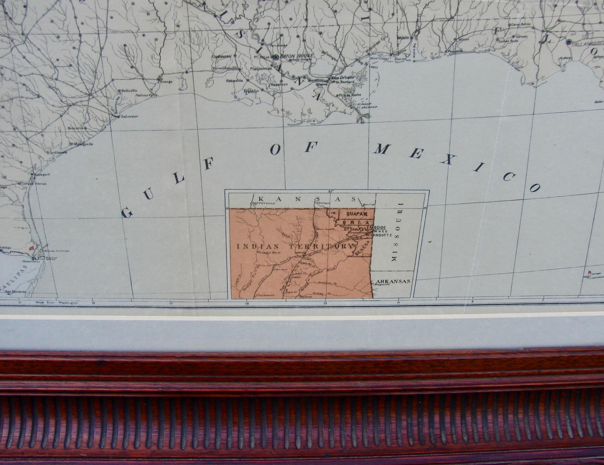 Map of American Indian Reservations 1884 in Period Walnut Frame 2