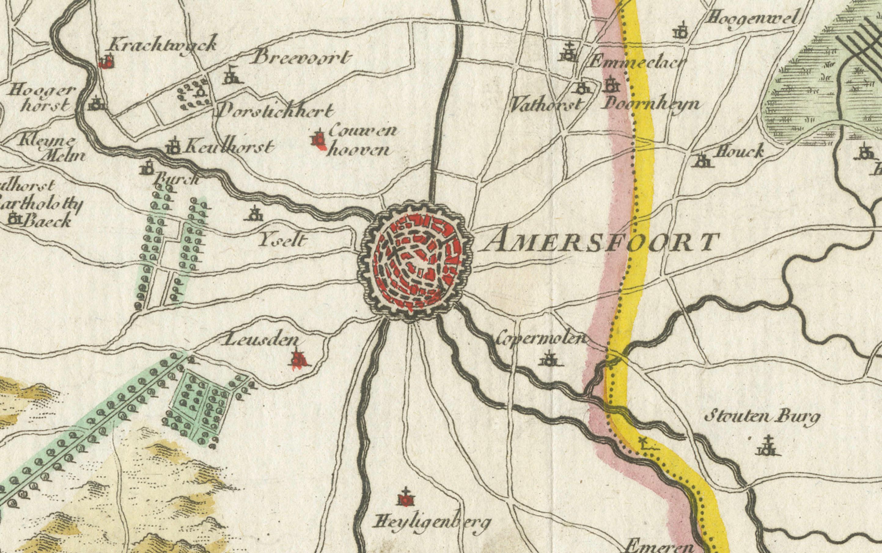 Gravé Carte de Amersfoort et contours de Covens & Mortier, publiée en 1747 en vente