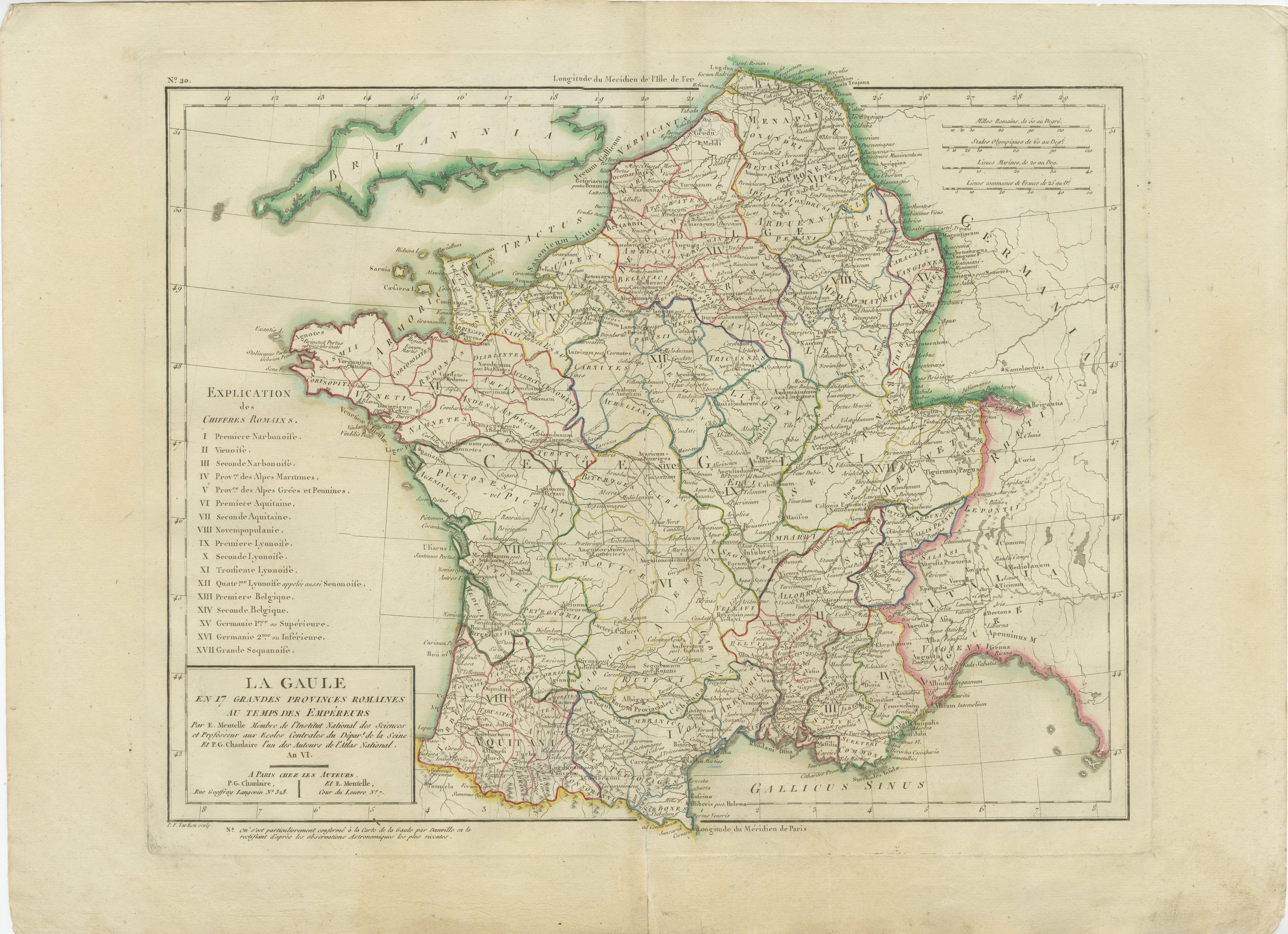 ### Description de la carte ancienne

**Titre:** La Gaule et Ses Grandes Dignités Romaines au Temps des Empereurs

**Détails de la publication:**
- **Titre de l'atlas:** Nouvel Atlas Universel de Géographie Ancienne et Moderne
- Objectif:** Pour la