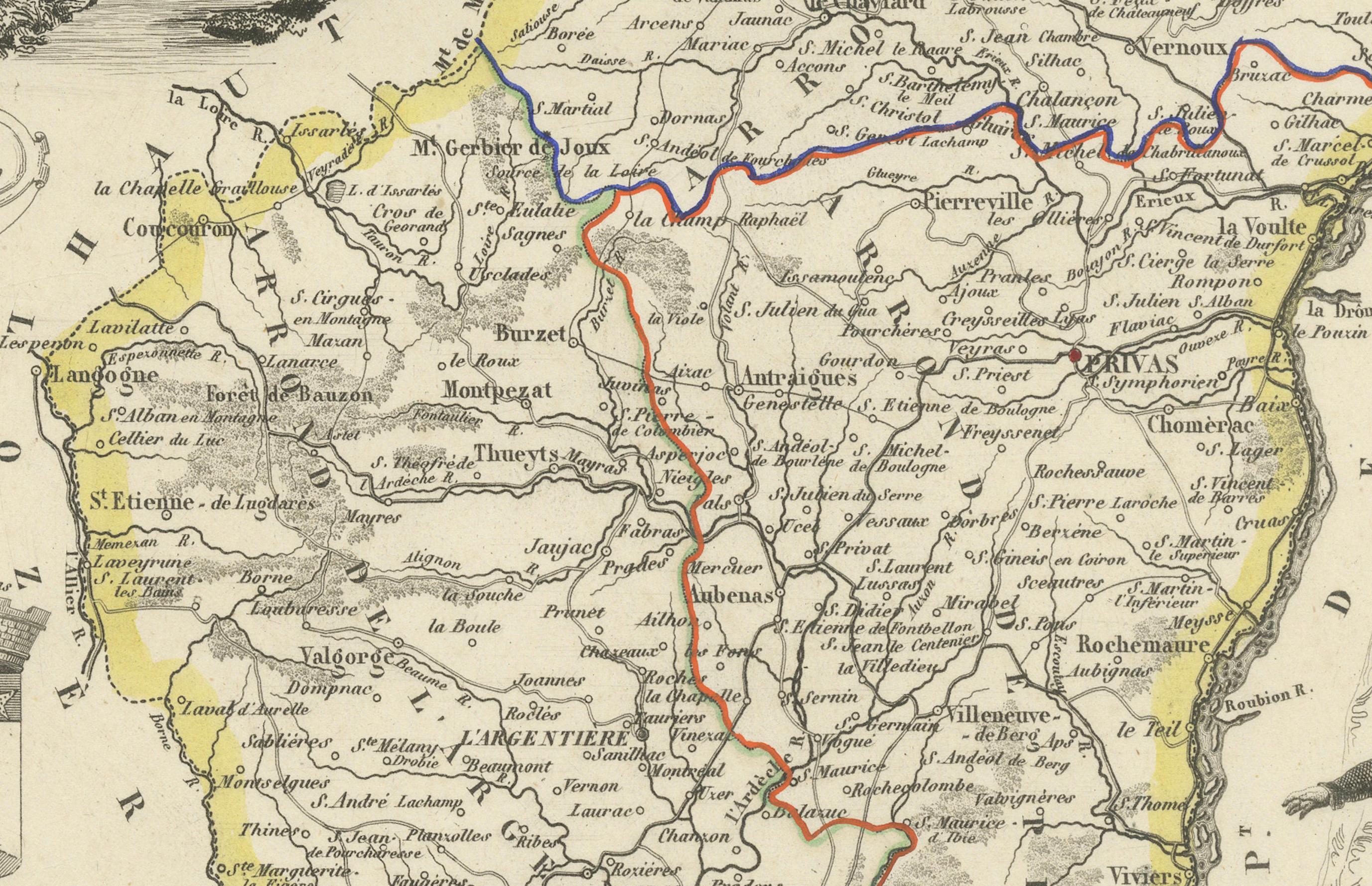 Map of Ardèche France with Annonay and Vineyards by Vuillemin, 19th c

This beautifully engraved 19th-century map of Ardèche, a department in southeastern France, comes from Alexandre Vuillemin’s *Nouvel Atlas Illustré*, published in Paris by