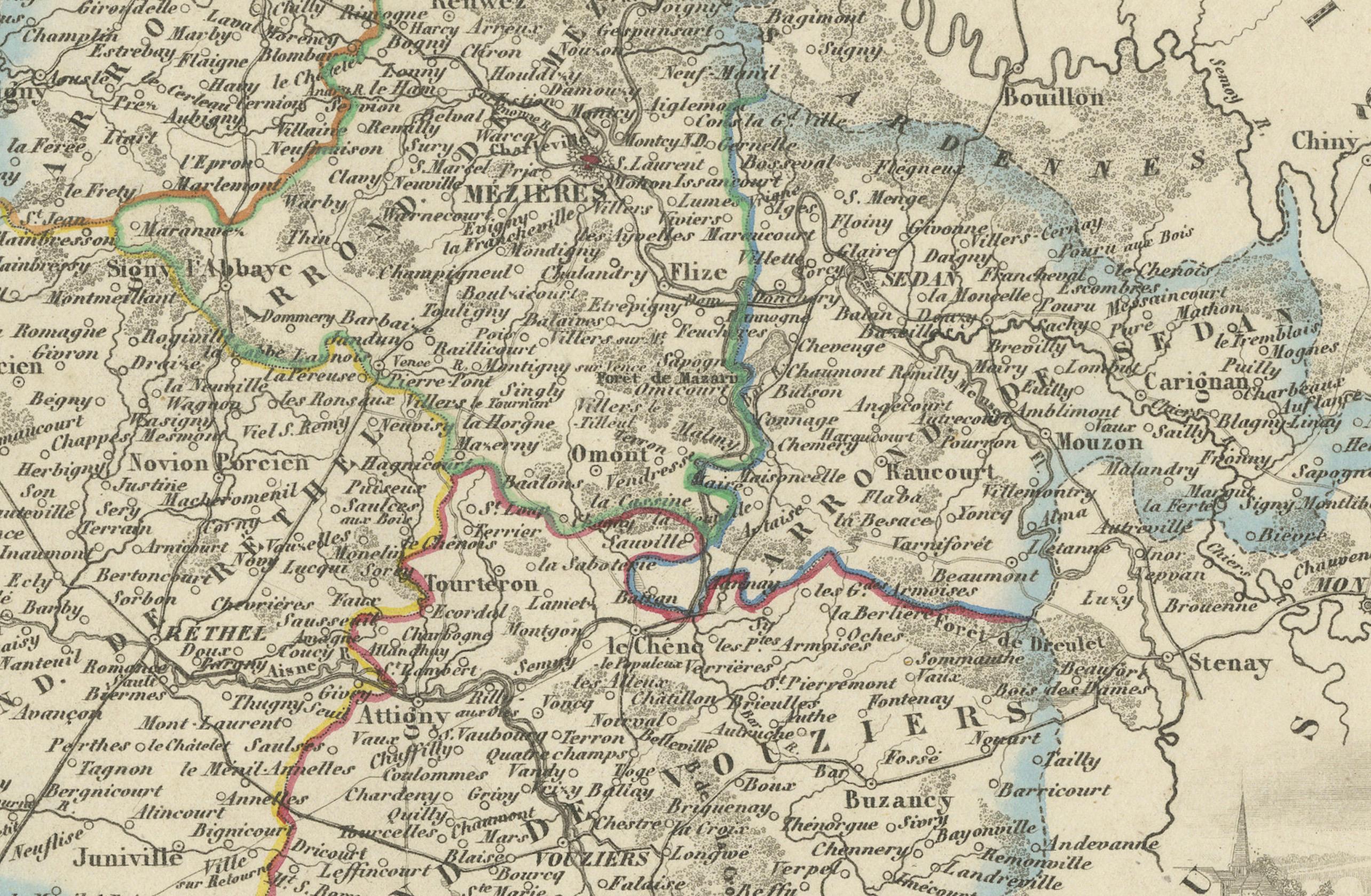 Map of Ardennes France with Sedan and Military History by Vuillemin, 19th c

Description:
This detailed and decorative 19th-century map of the Ardennes department in northeastern France was created by the renowned French cartographer Alexandre