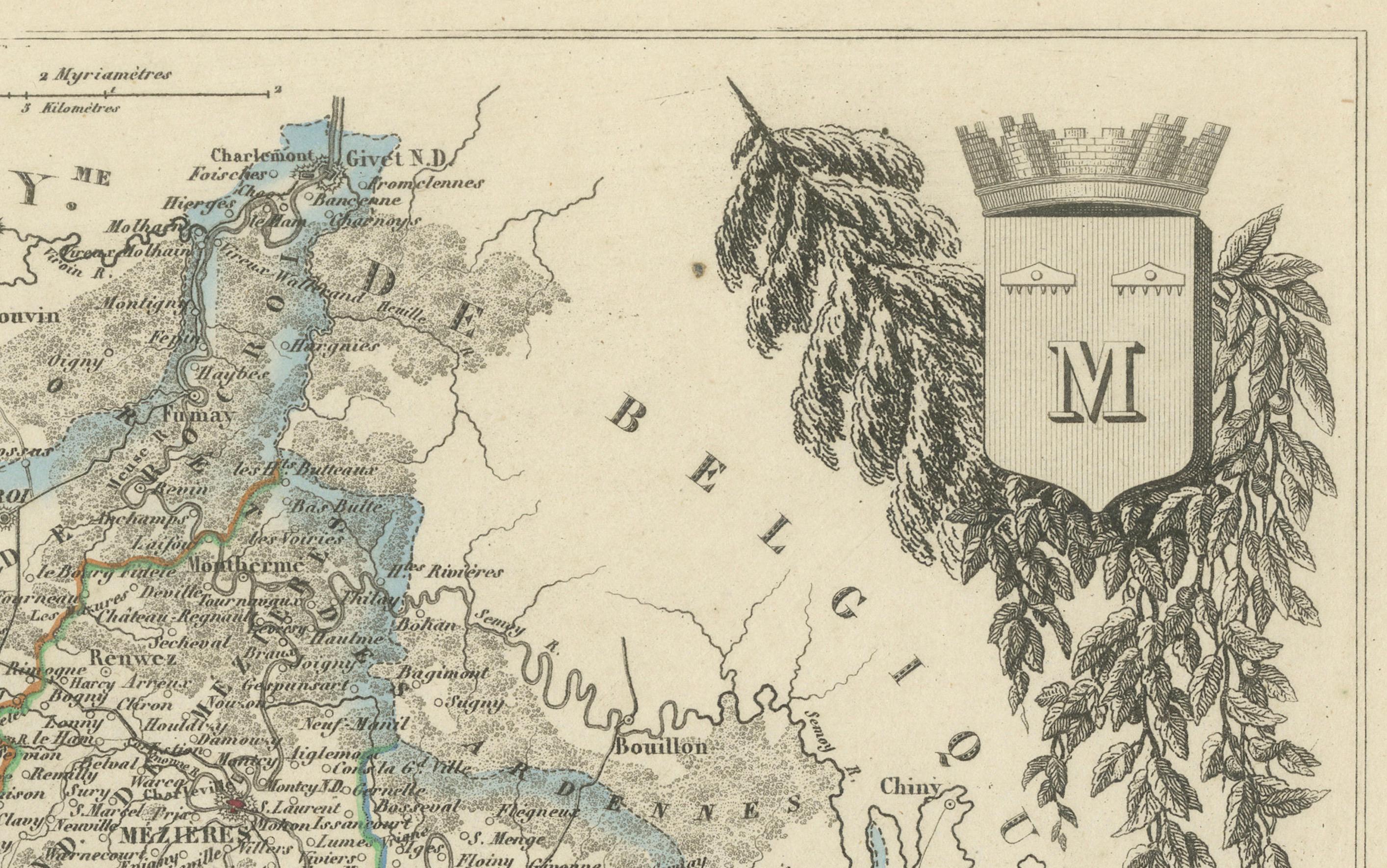 French Map of Ardennes France with Sedan and Military History by Vuillemin, c.1850 For Sale