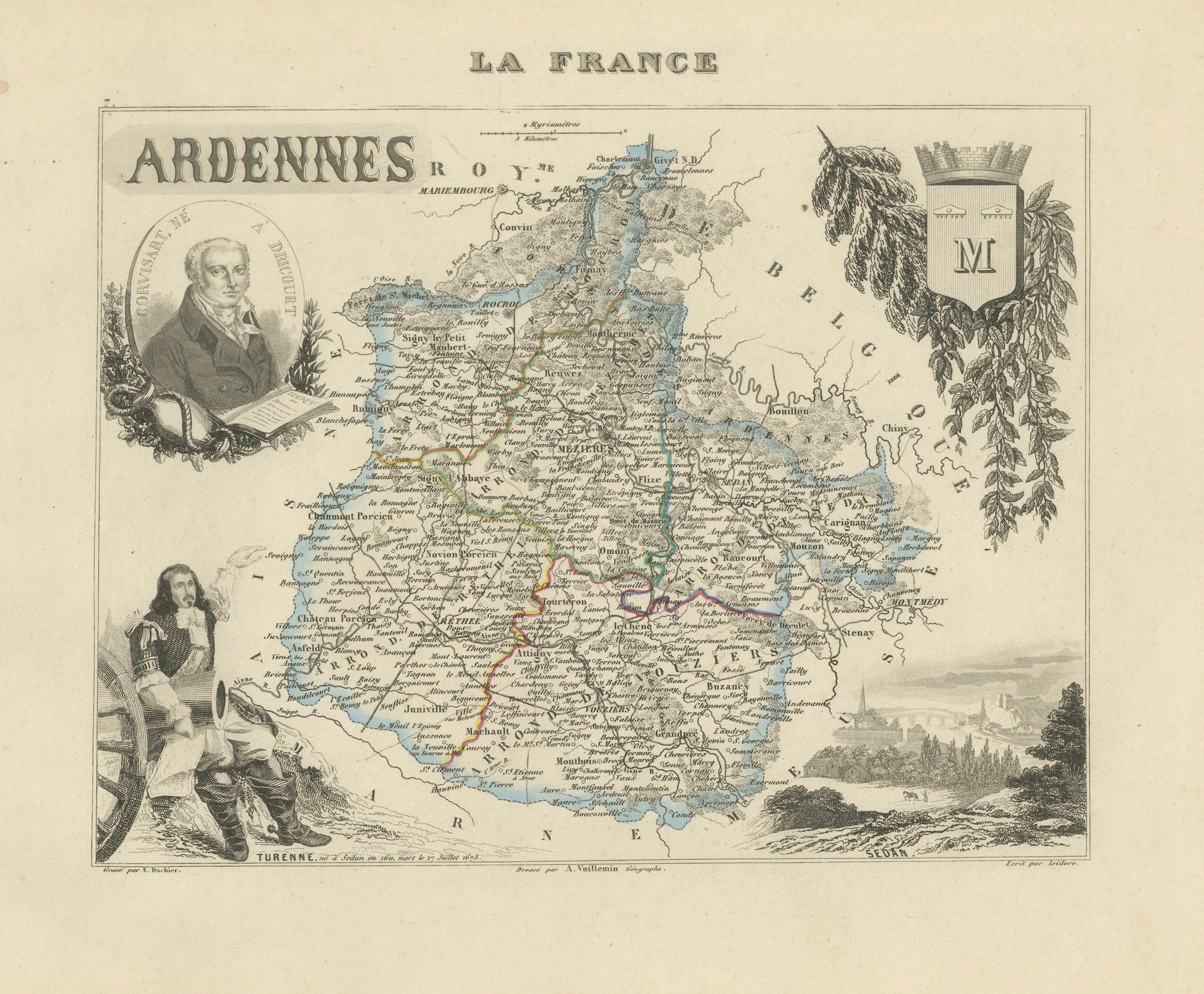 Map of Ardennes France with Sedan and Military History by Vuillemin, c.1850 For Sale 1
