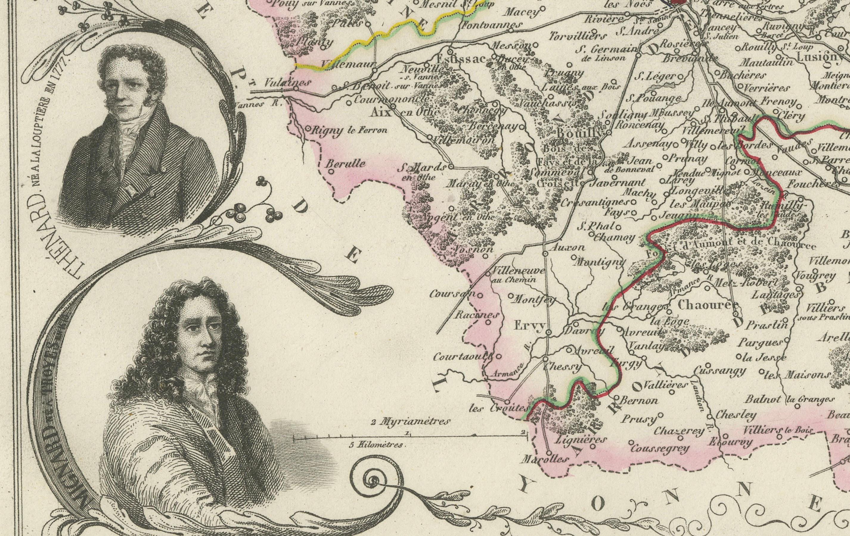 French Map of Aube France with Troyes and Champagne Wine Region, 19th Century For Sale
