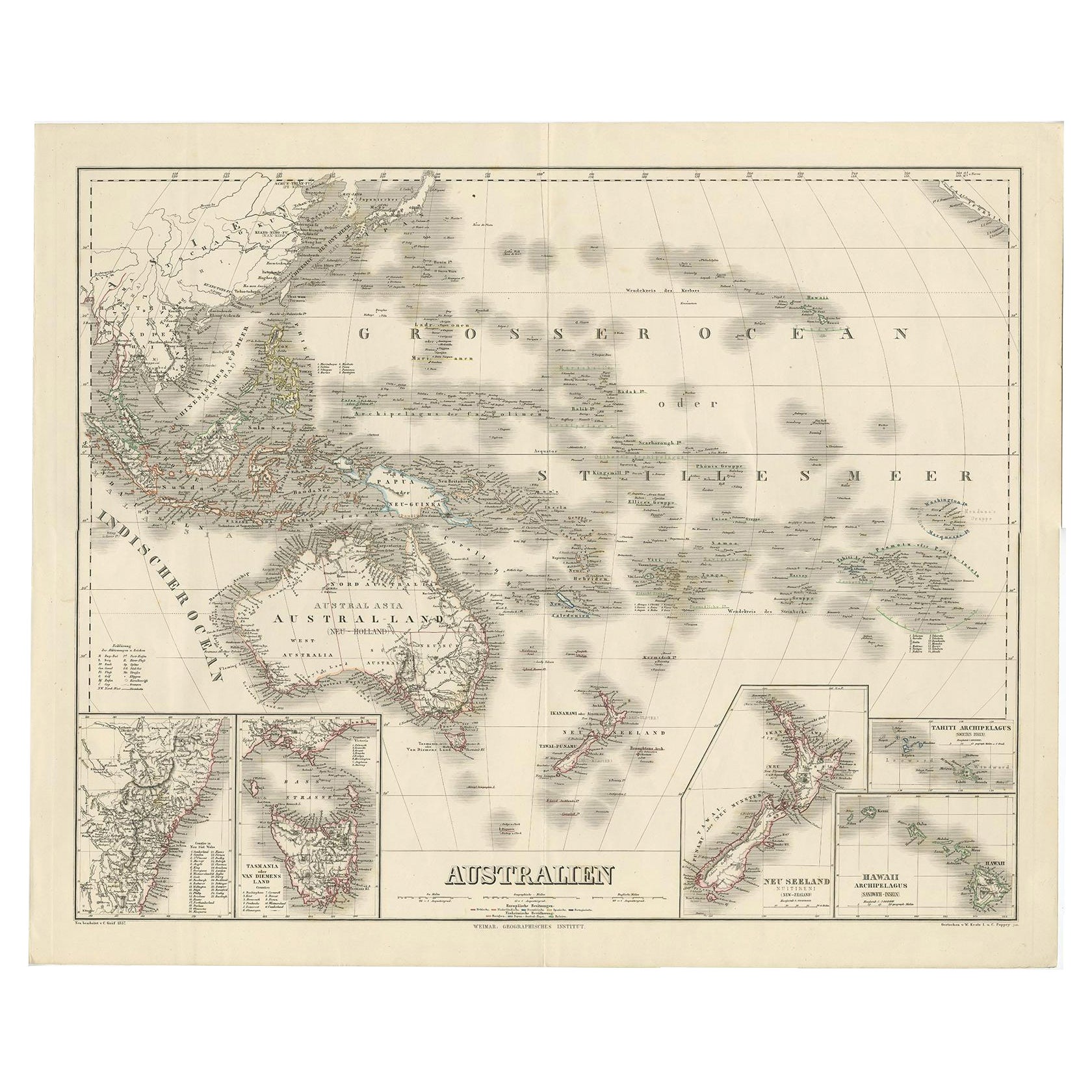 Mappa dell'Australia, della Nuova Zelanda, di parte della Cina, del Giappone e del Southeast Asia, 1857