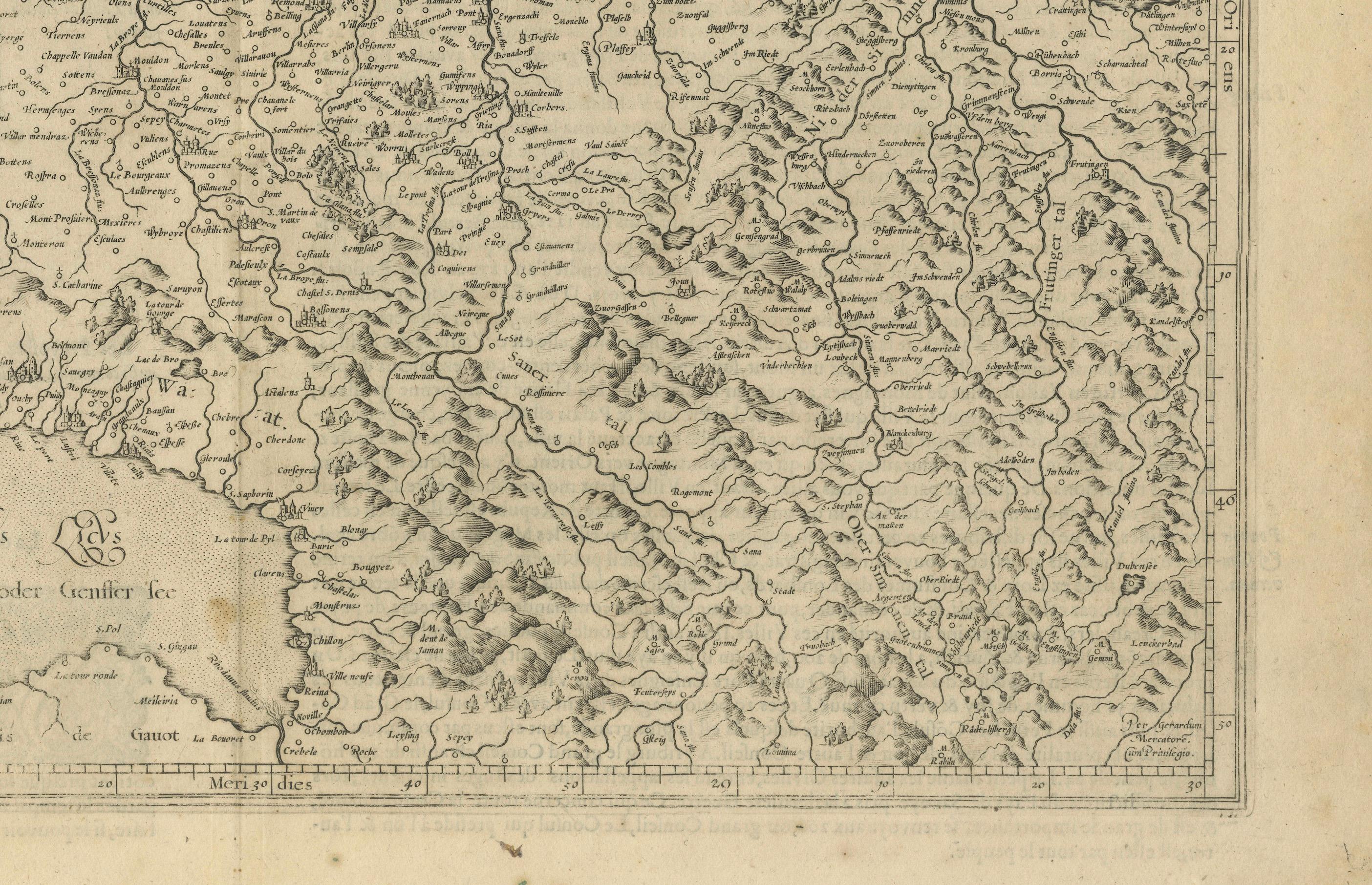 Mapa de la región suiza de Avenches por Mercator, grabado original de 1585 Holandés en venta