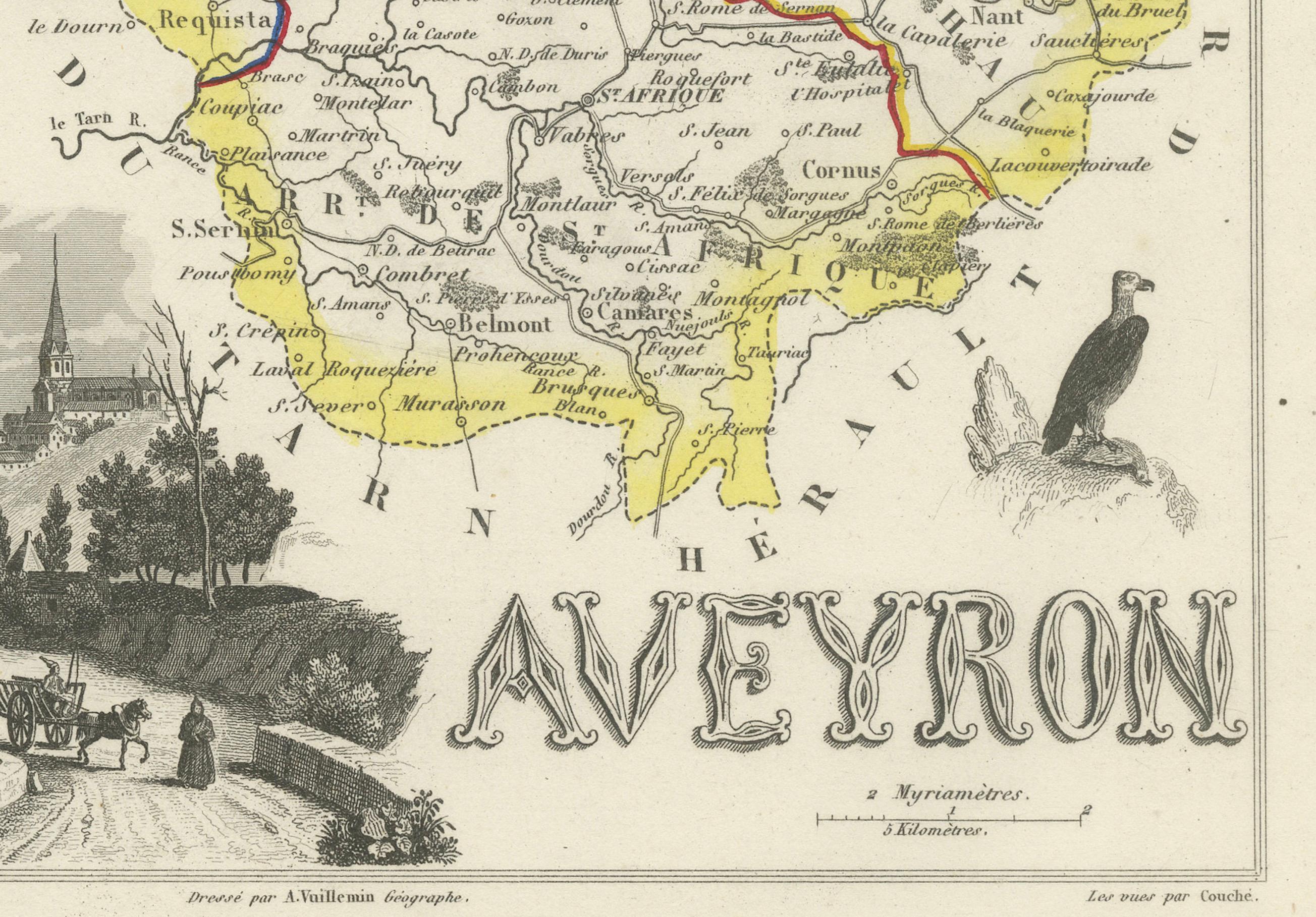 Map of Aveyron France with Rodez, Millau and Wine Routes, 19th Century

Description:
This detailed and decorative 19th-century map of Aveyron, a department in southern France, was drawn by Alexandre Vuillemin and published by Migeon in Paris as part
