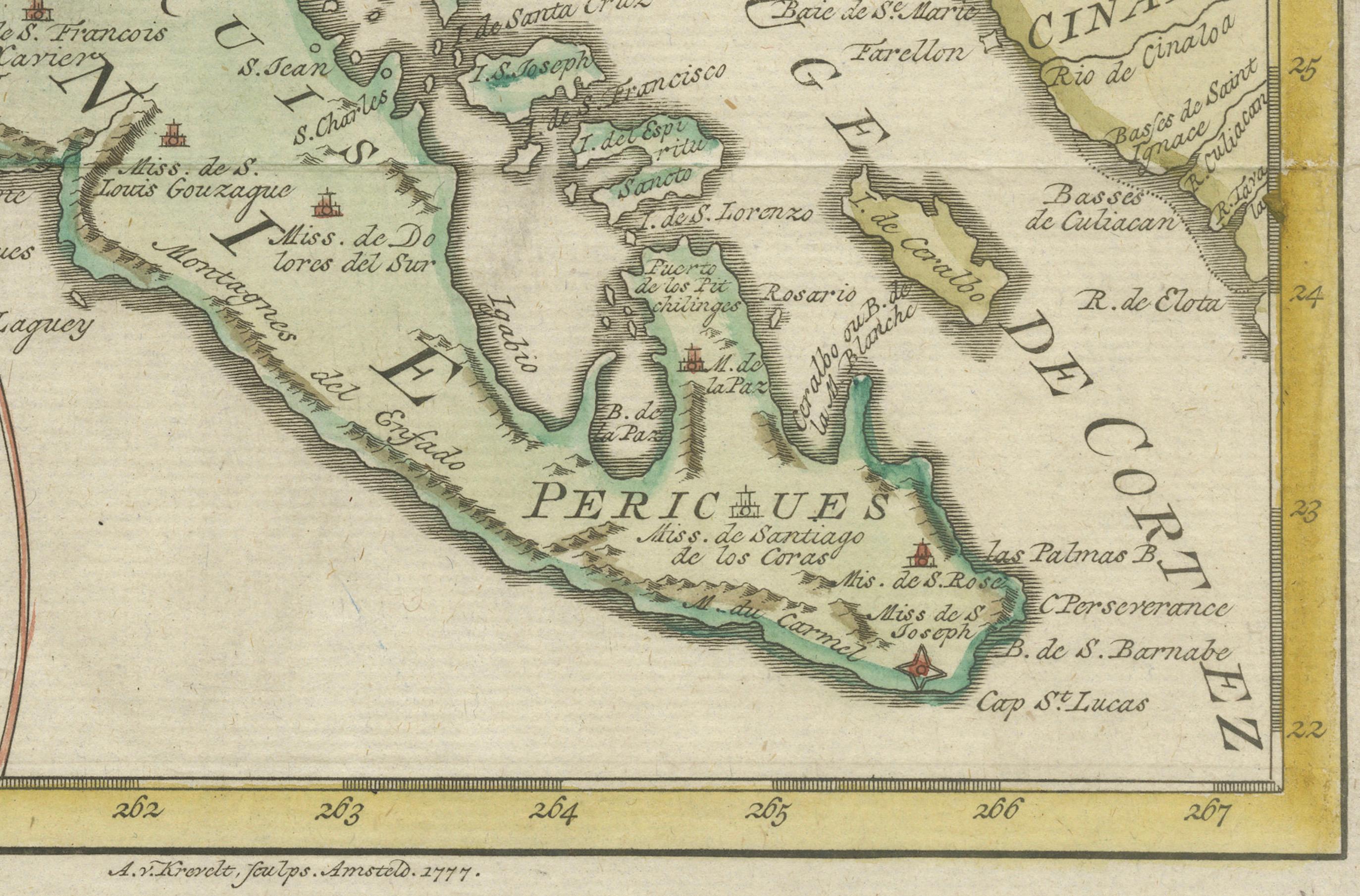 Late 18th Century Map of Baja California and Mexico - Jesuit Observations and Native Tribes, 1777 For Sale