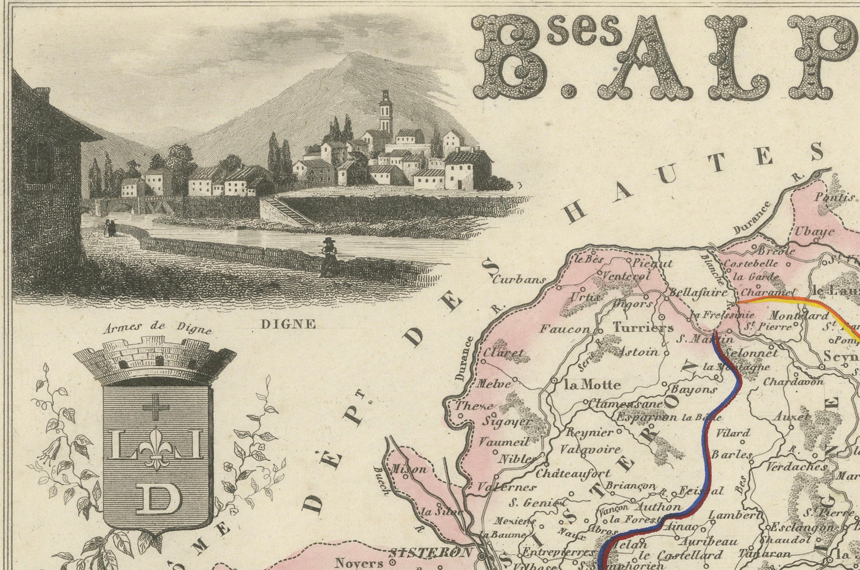 19th Century Map of Basses-Alpes France with Digne and Lavender Region by Vuillemin, c.1850 For Sale