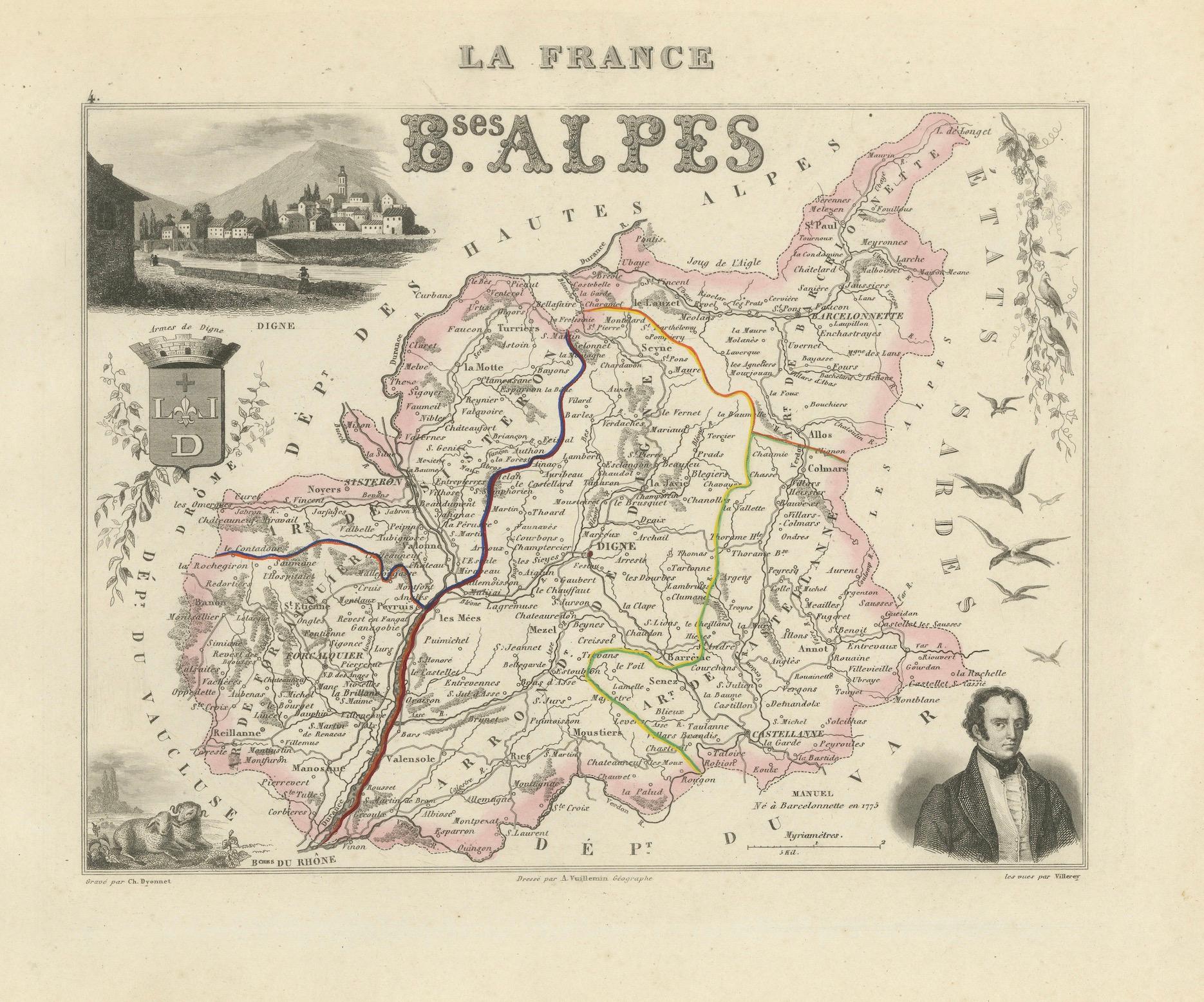 Map of Basses-Alpes France with Digne and Lavender Region by Vuillemin, c.1850 For Sale 1