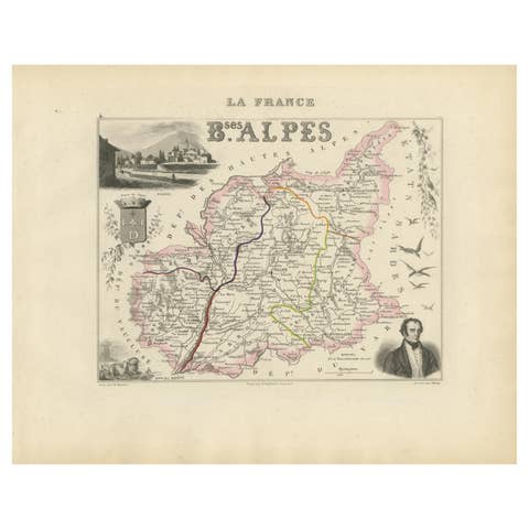 Map of Basses-Alpes France with Digne and Lavender Region by Vuillemin, c.1850
