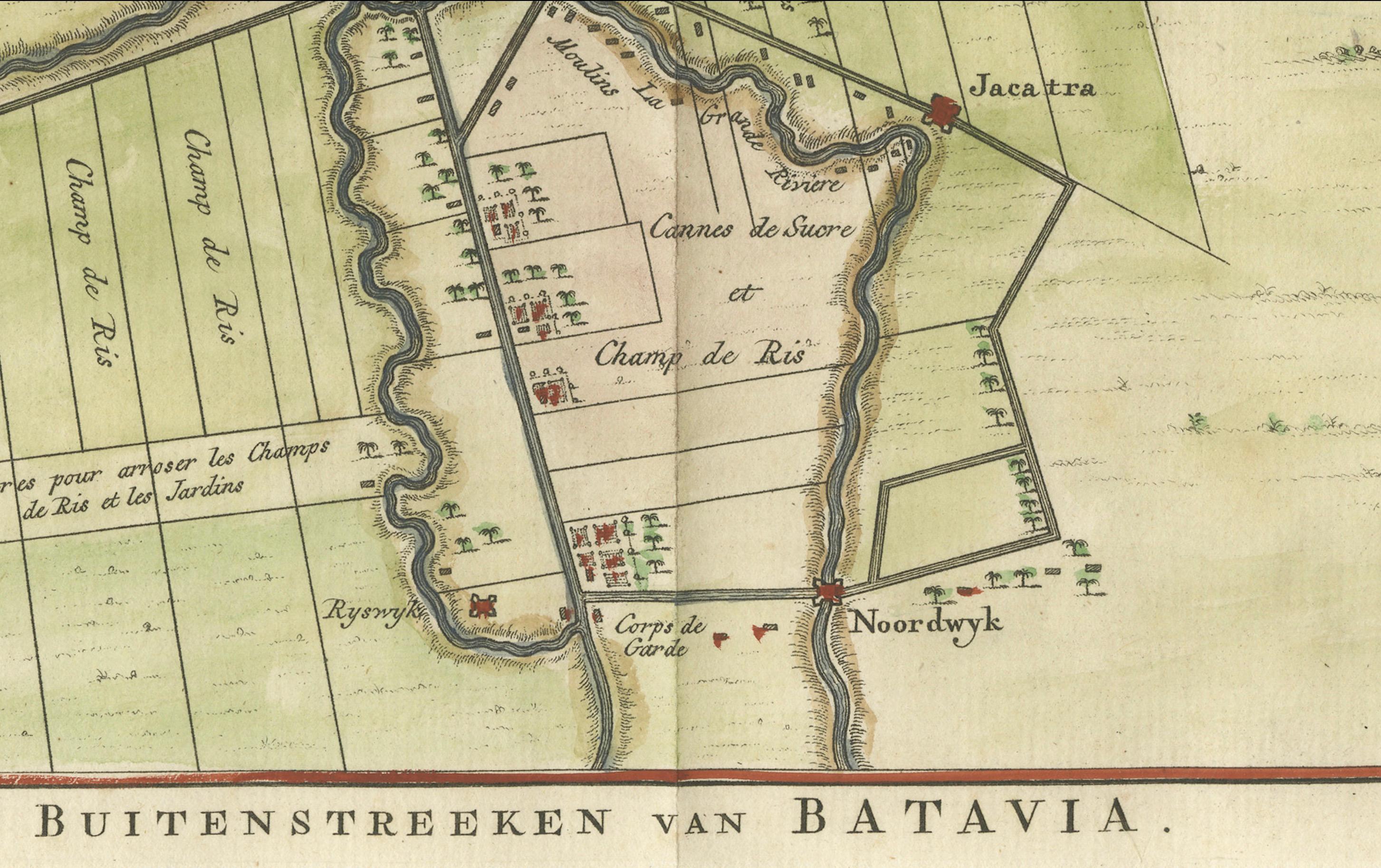 Dutch Map of Batavia’s Surroundings with Early Reference to Jakarta, Indonesia, c.1770 For Sale