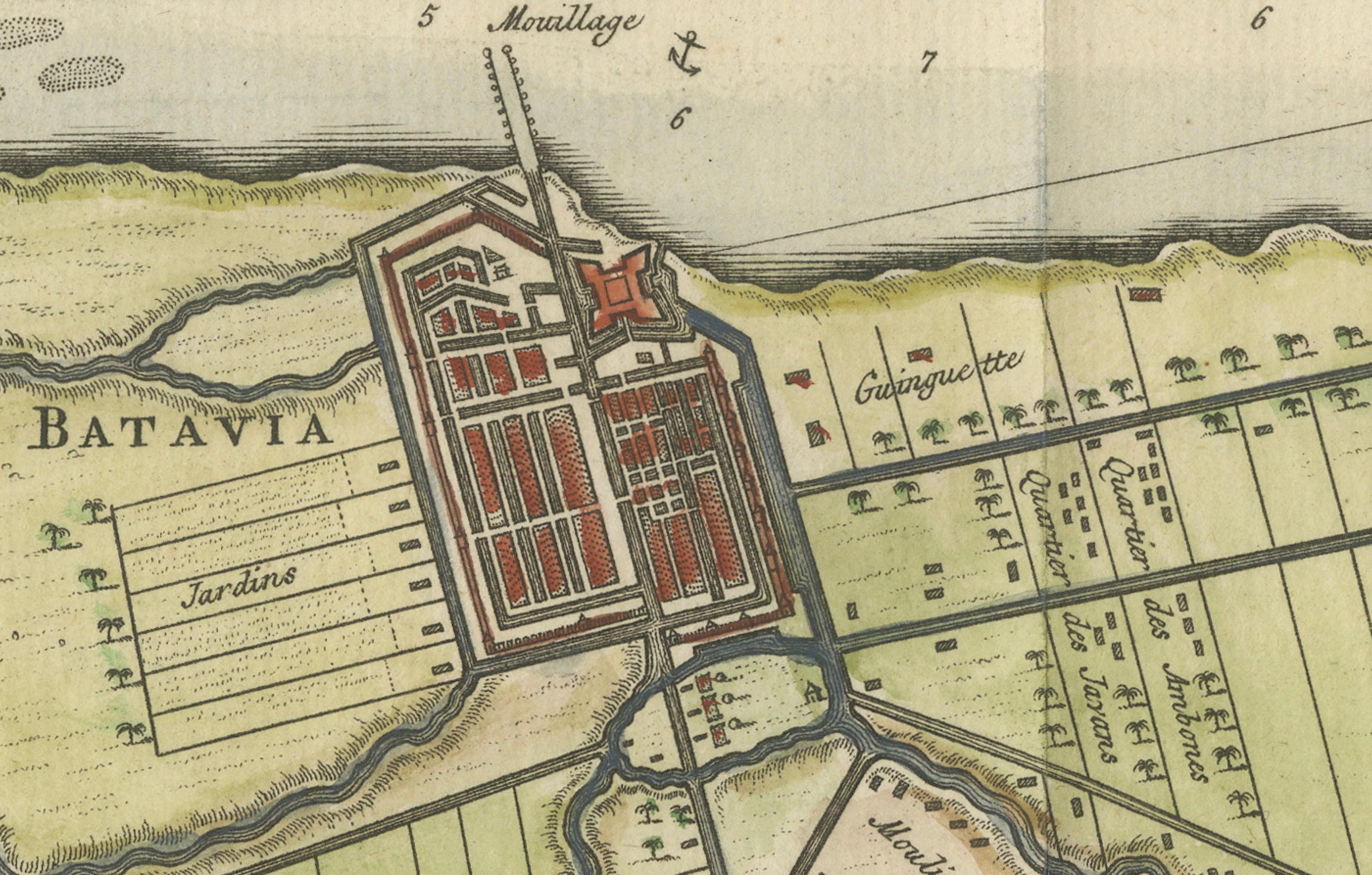 Map of Batavia’s Surroundings with Early Reference to Jakarta, Indonesia, c.1770 In Good Condition For Sale In Langweer, NL