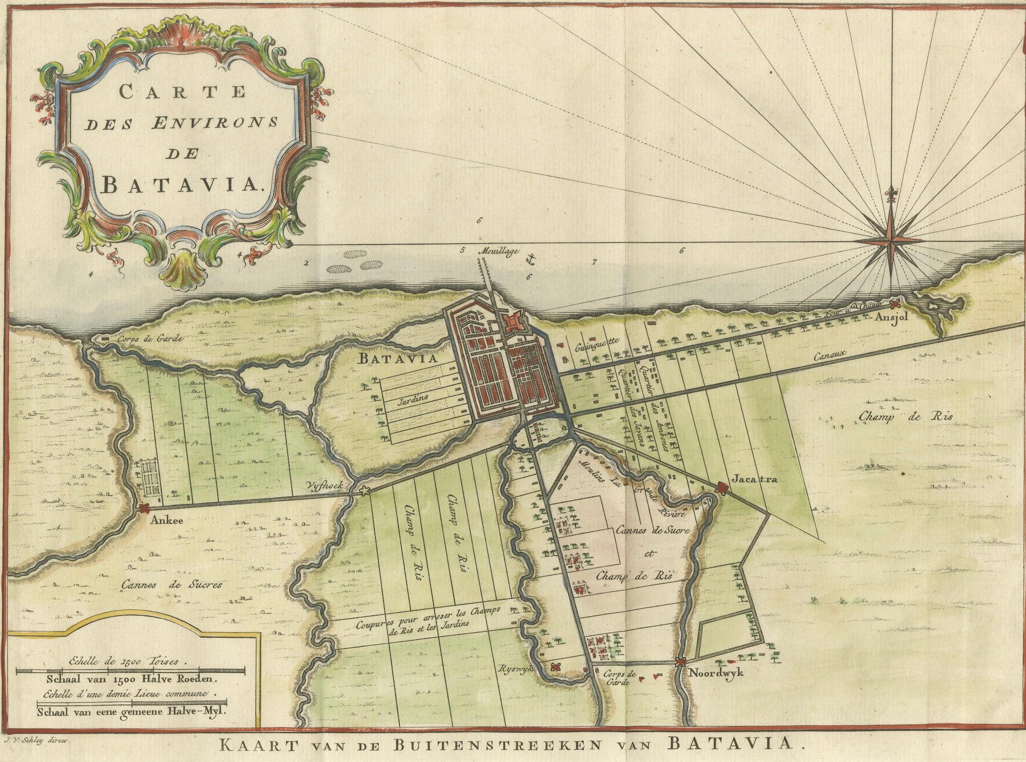 18th Century Map of Batavia’s Surroundings with Early Reference to Jakarta, Indonesia, c.1770 For Sale
