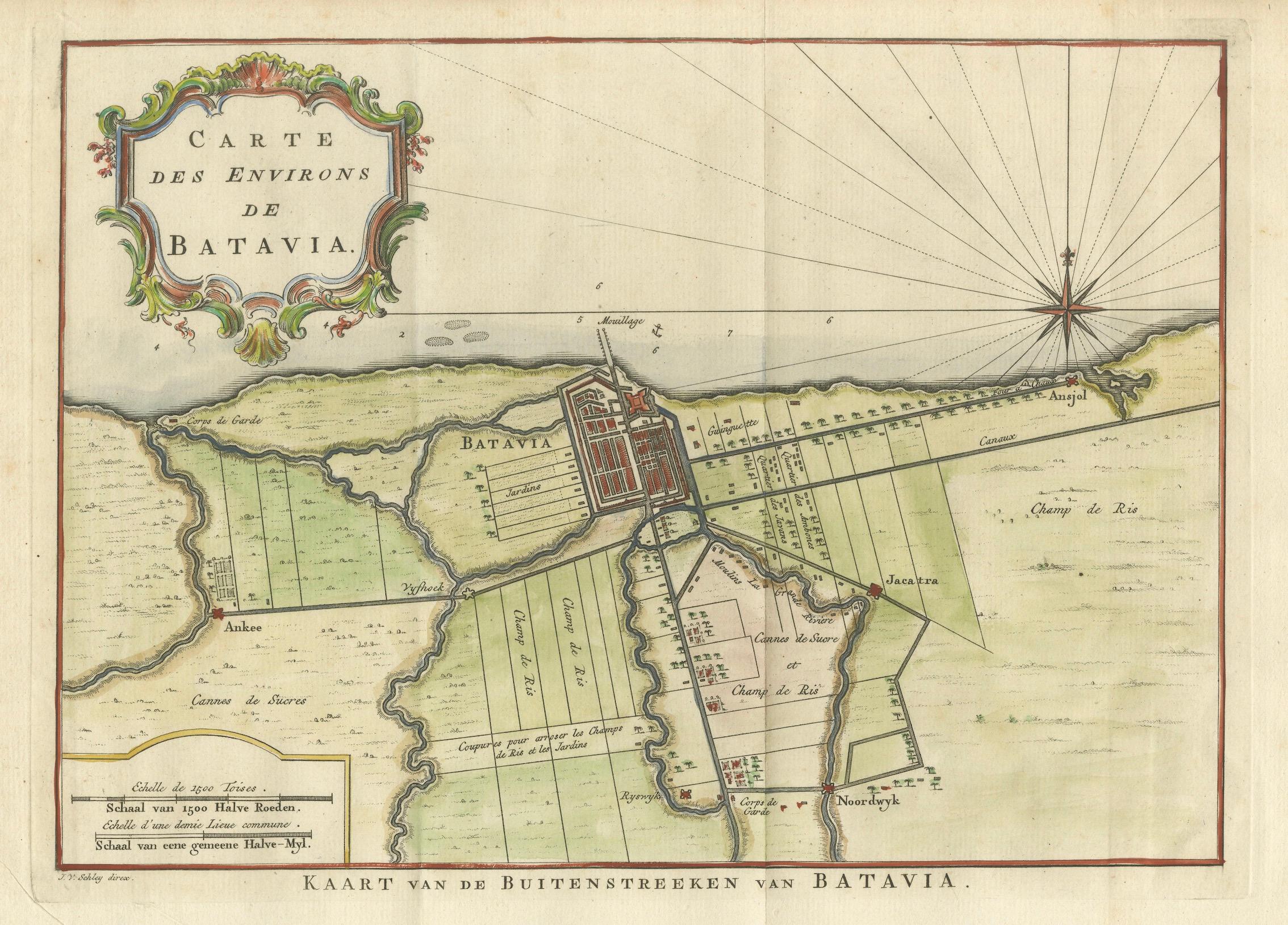 Paper Map of Batavia’s Surroundings with Early Reference to Jakarta, Indonesia, c.1770 For Sale