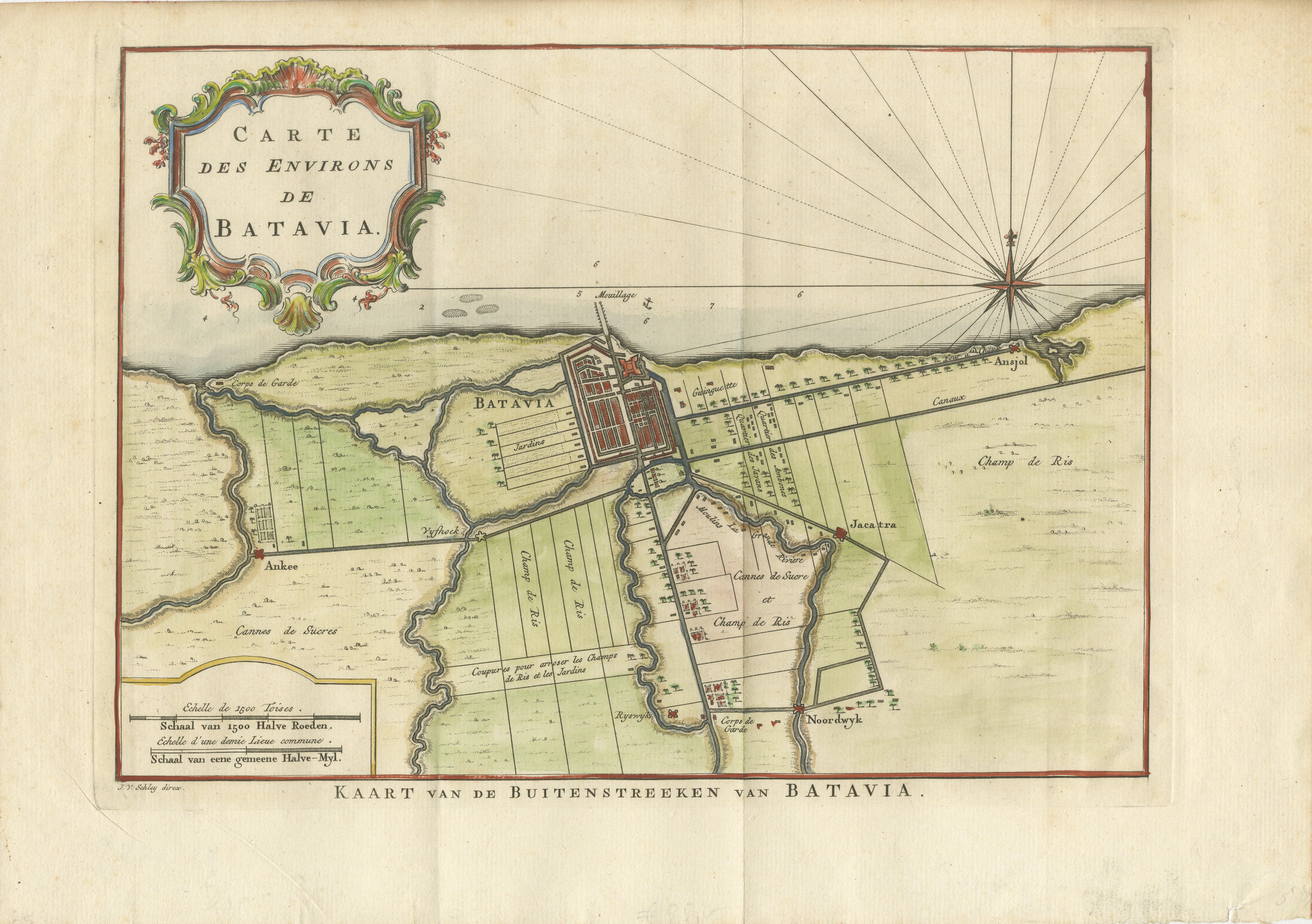 Map of Batavia’s Surroundings with Early Reference to Jakarta, Indonesia, c.1770 For Sale