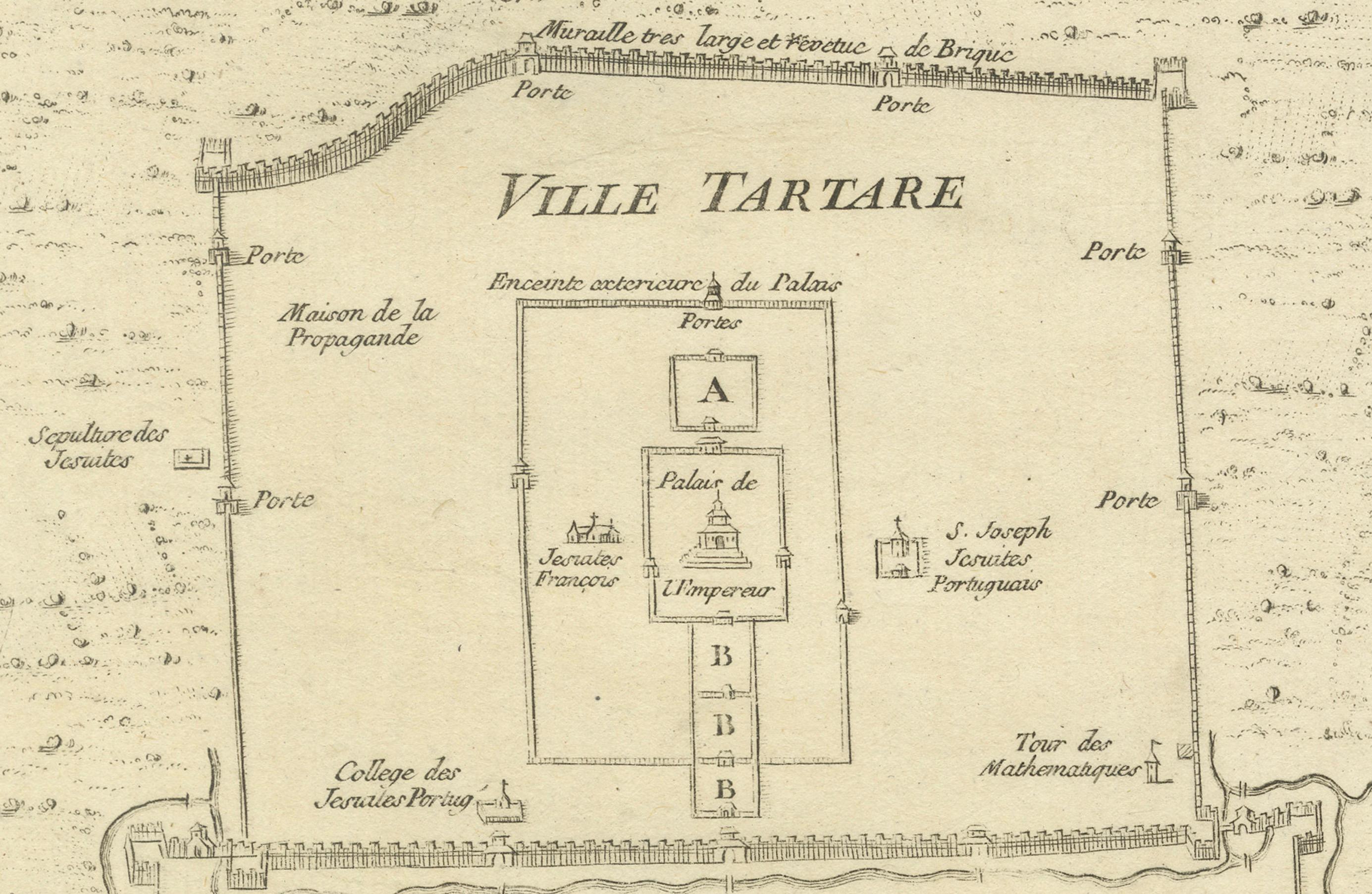 Map of Beijing (Peking) with Tartar and Chinese Divisions and Jesuit Missions In Good Condition For Sale In Langweer, NL