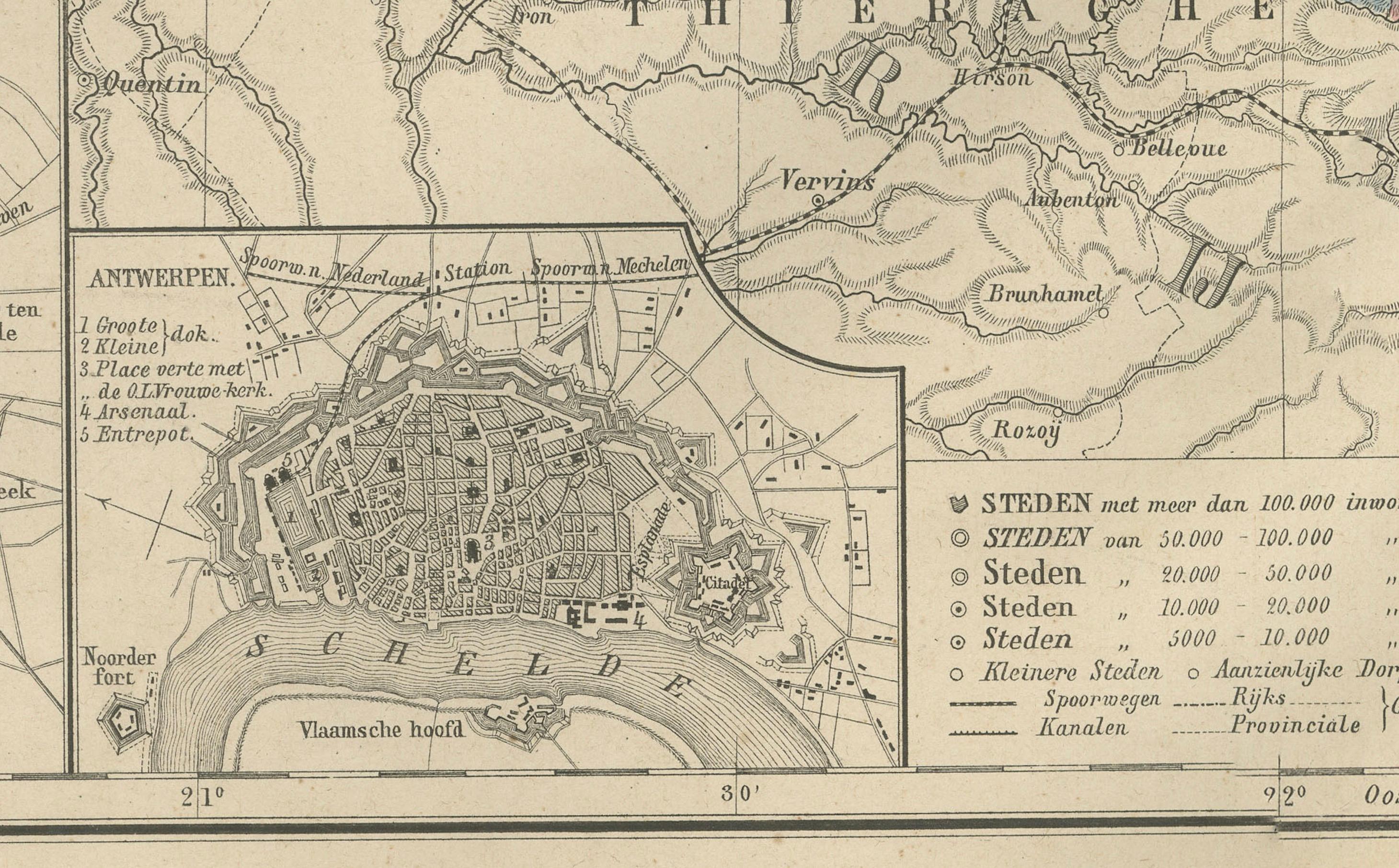 Map of Belgium and the Grand Duchy of Luxembourg, Leiden 1876