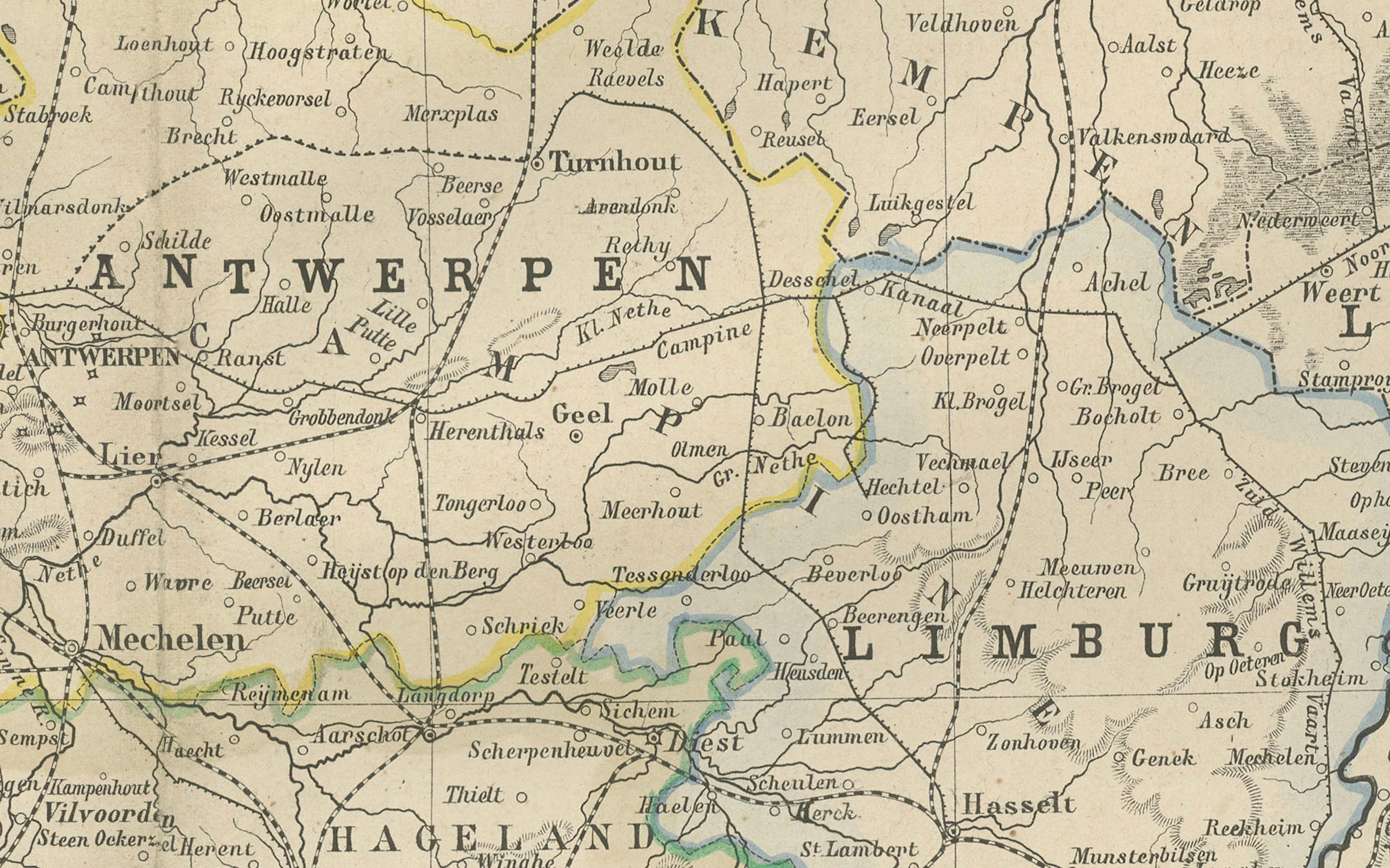 Map of Belgium and the Grand Duchy of Luxembourg, Leiden 1876