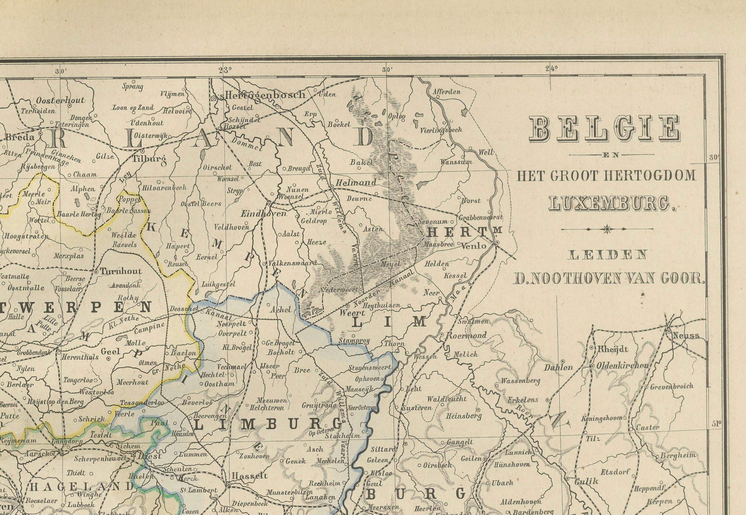 Map of Belgium and the Grand Duchy of Luxembourg, Leiden 1876