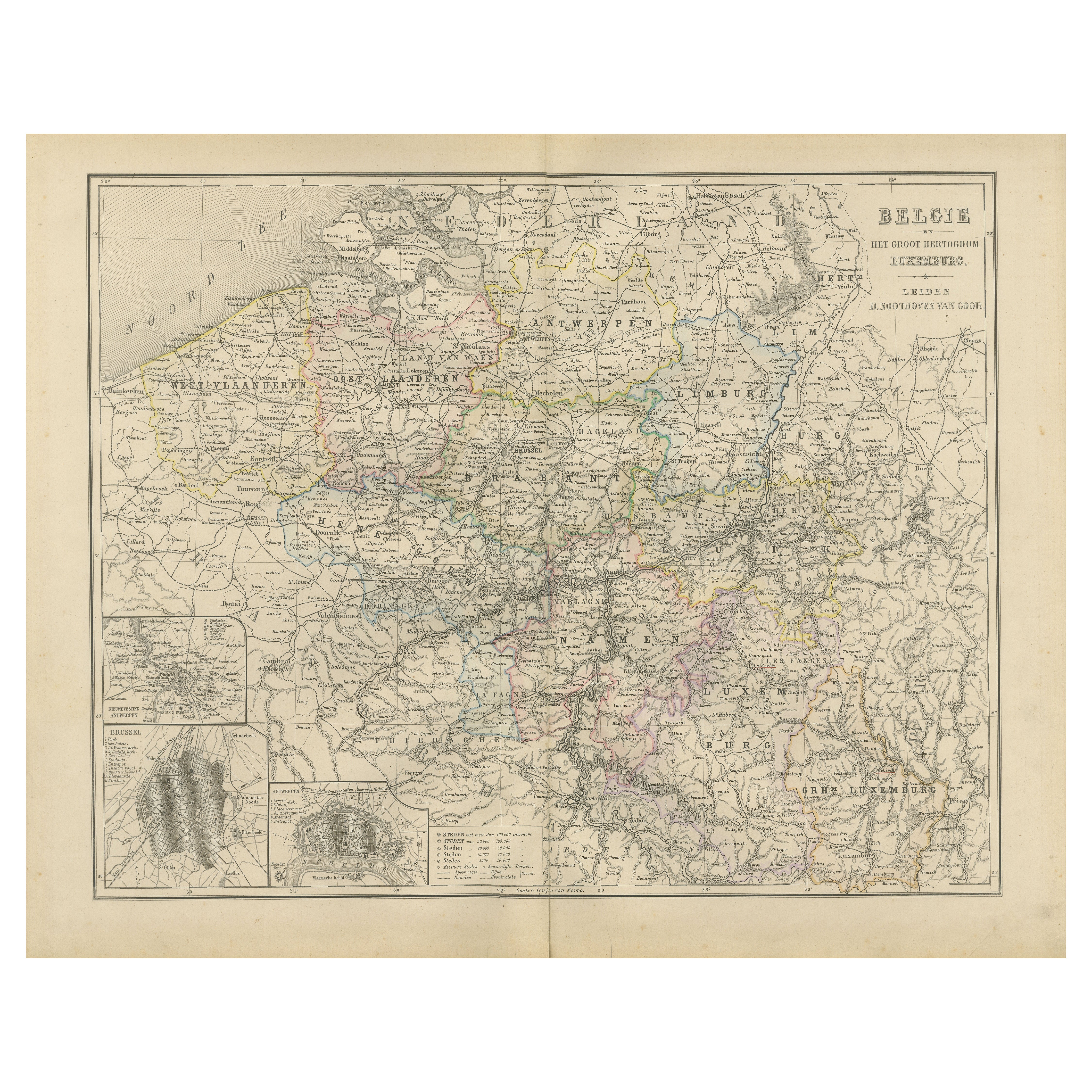 Carta del Belgio e del Granducato di Lussemburgo, Leida 1876 in vendita