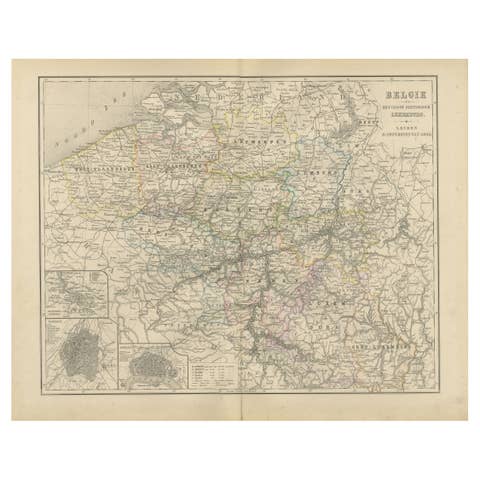 Map of Belgium and the Grand Duchy of Luxembourg, Leiden 1876