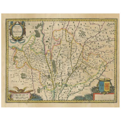 Map of Blaisois by Janssonius, 1633, Decorative Antique Map of Loire Valley