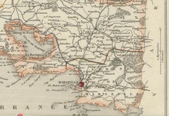 Map of Bouches-du-Rhône France with Marseille and Rhône Delta, 19th Century