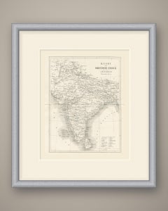 Map of British India with Princely States and Railways, Antique Map, 1859