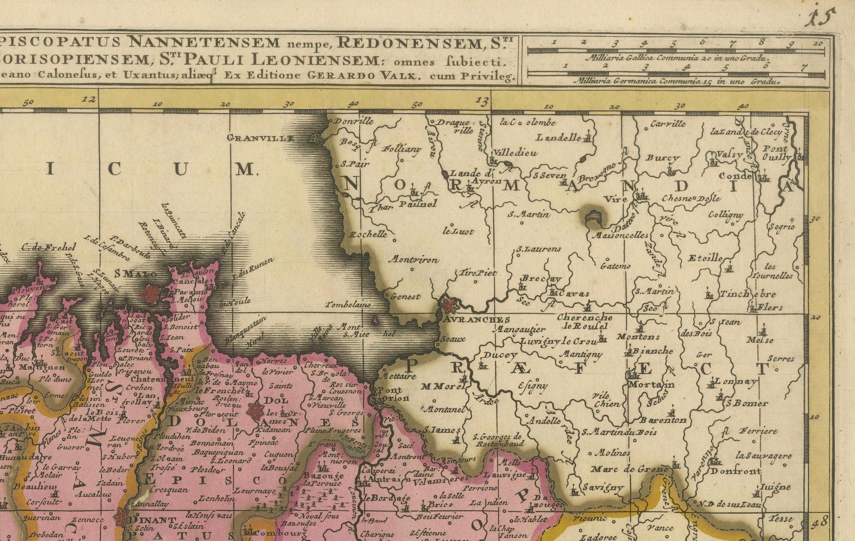 Map of Brittany and Western France by Gerard Valk, circa 1690 im Zustand „Gut“ im Angebot in Langweer, NL