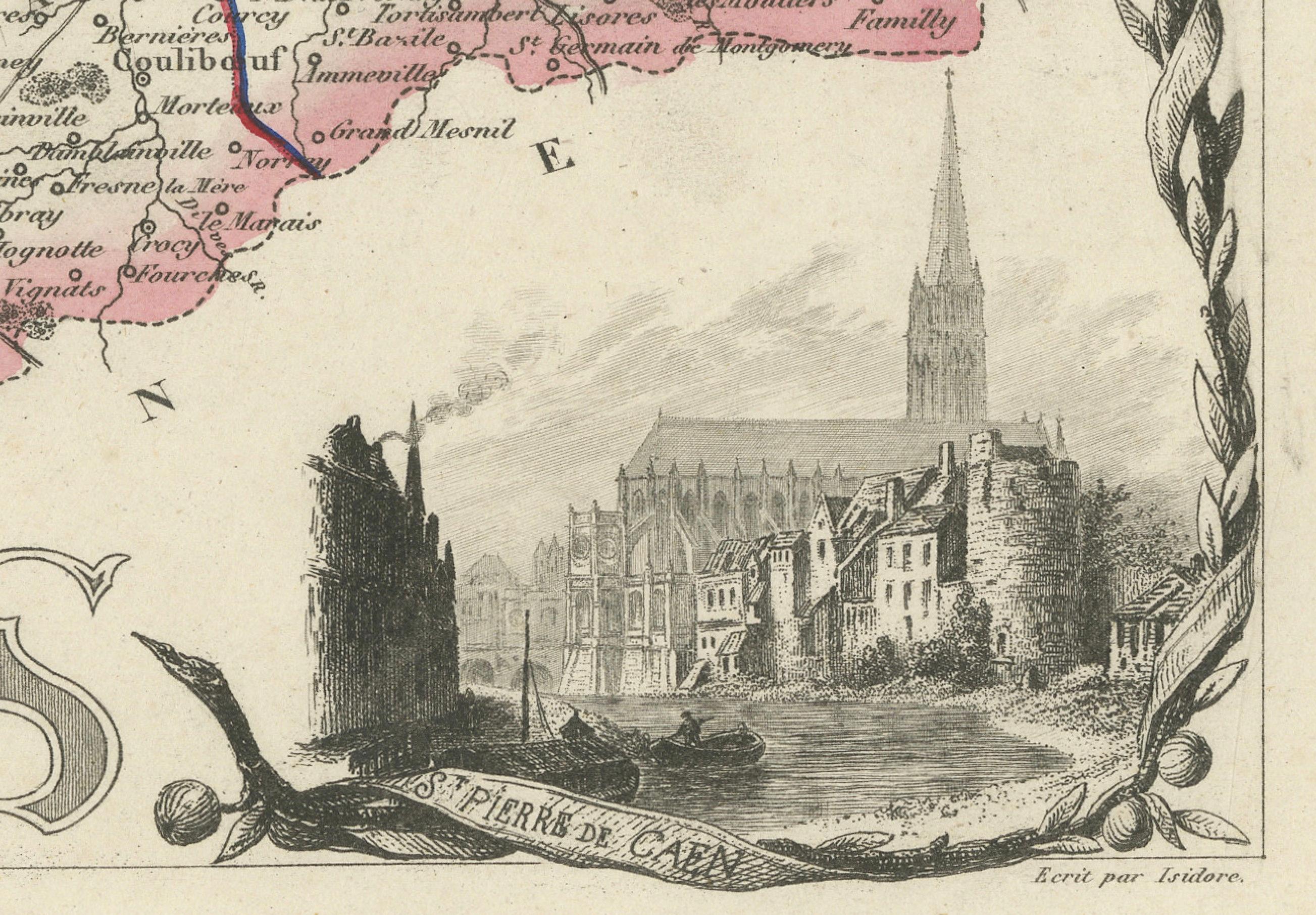 Map of Calvados France with Caen and Cider-Brandy Region, 19th Century In Good Condition For Sale In Langweer, NL