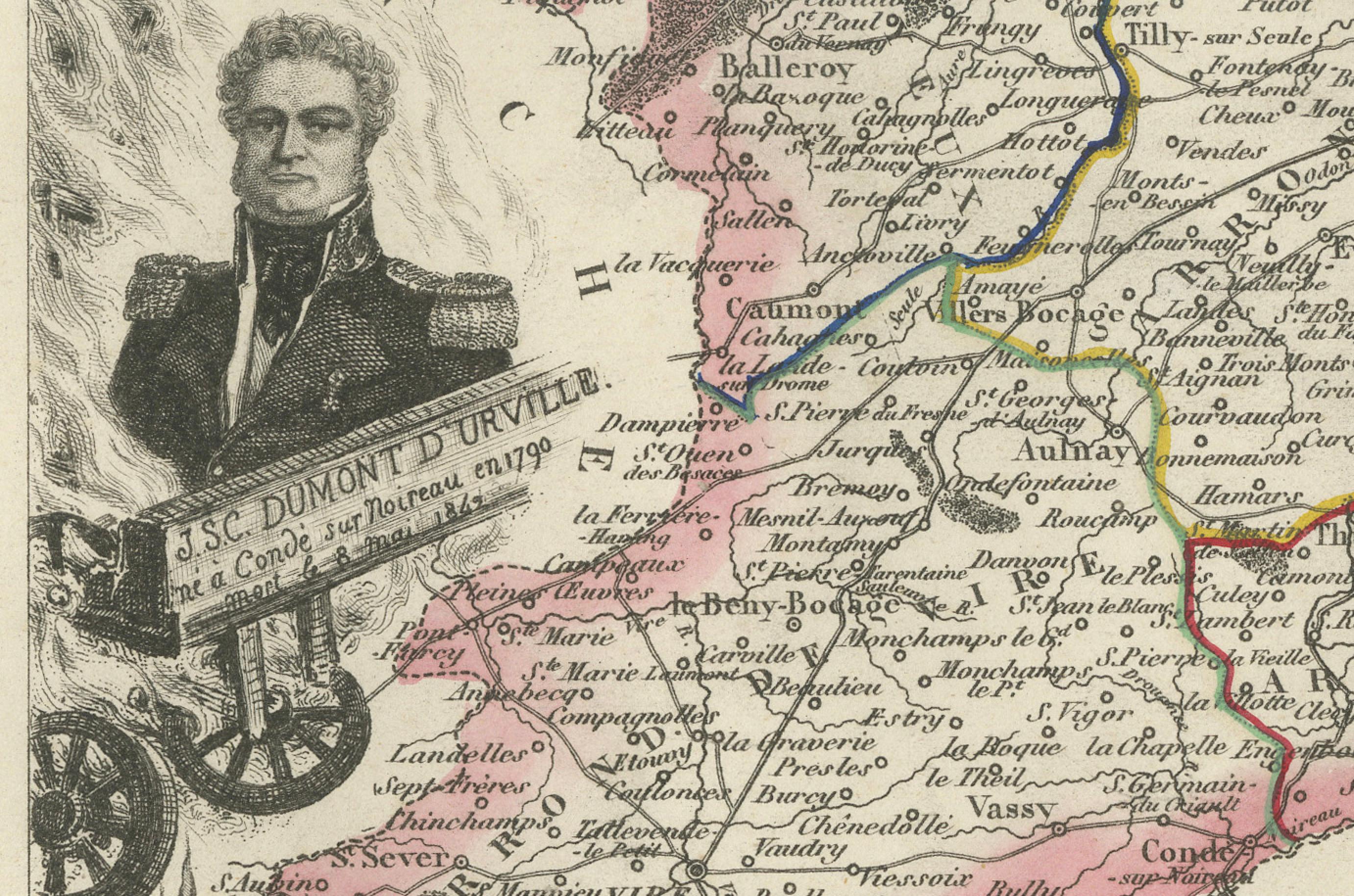 Paper Map of Calvados France with Caen and Cider-Brandy Region, 19th Century For Sale