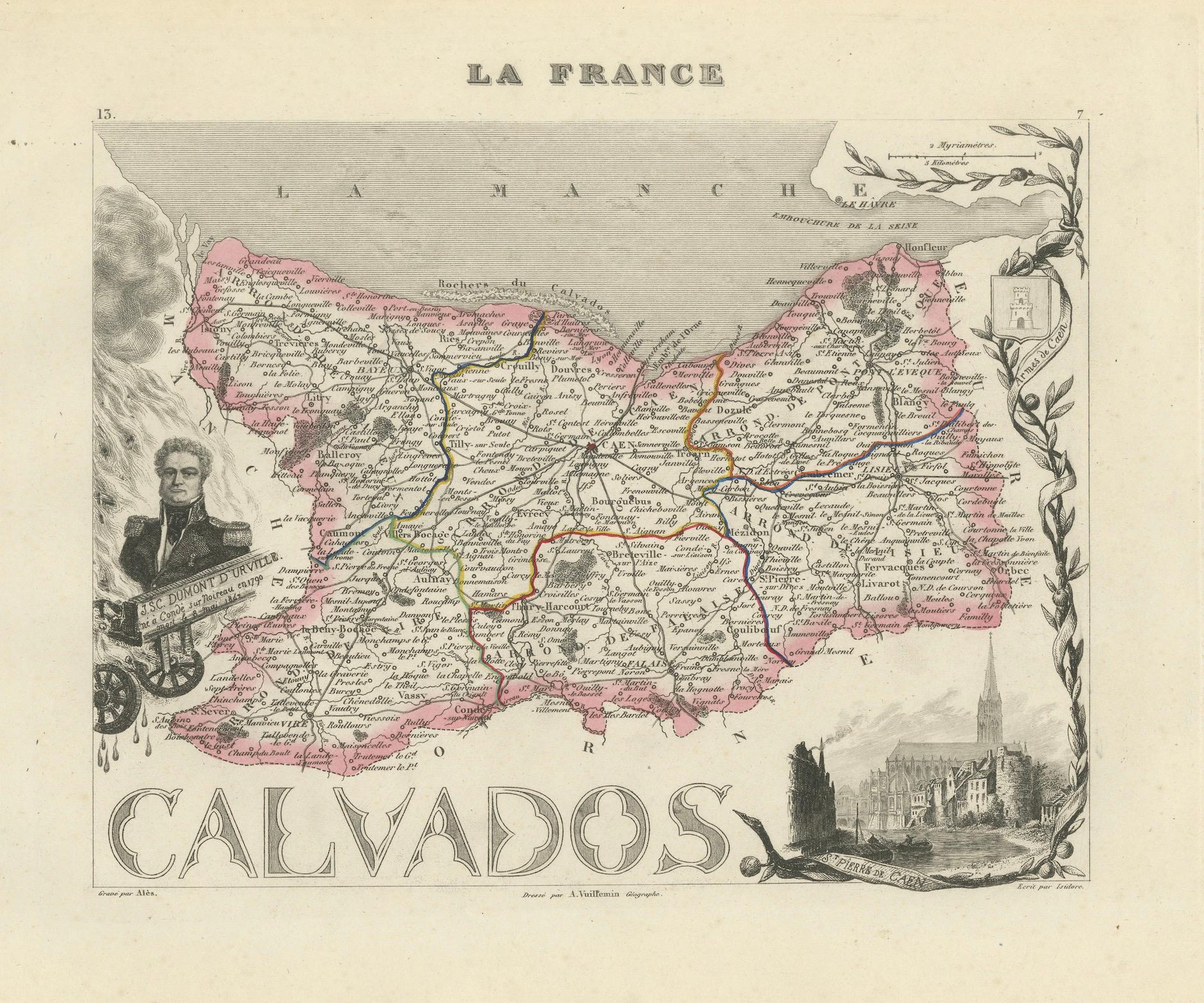 Map of Calvados France with Caen and Cider-Brandy Region, 19th Century For Sale 2