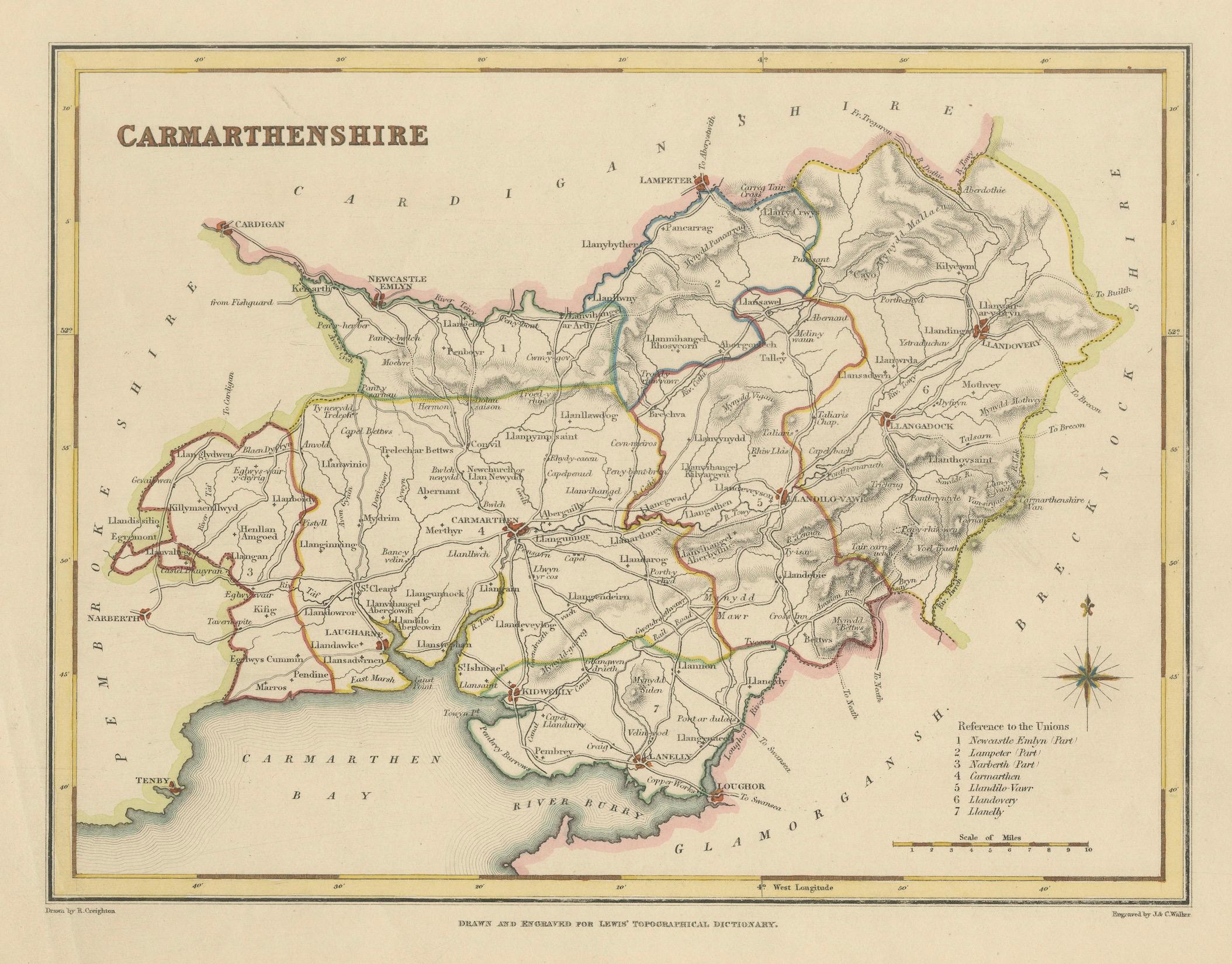 Map of Carmarthenshire 1844 – Carmarthen Llandeilo Llanelli Laugharne Llandovery For Sale 1