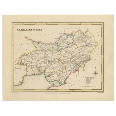 Map of Carmarthenshire 1844 – Carmarthen Llandeilo Llanelli Laugharne Llandovery