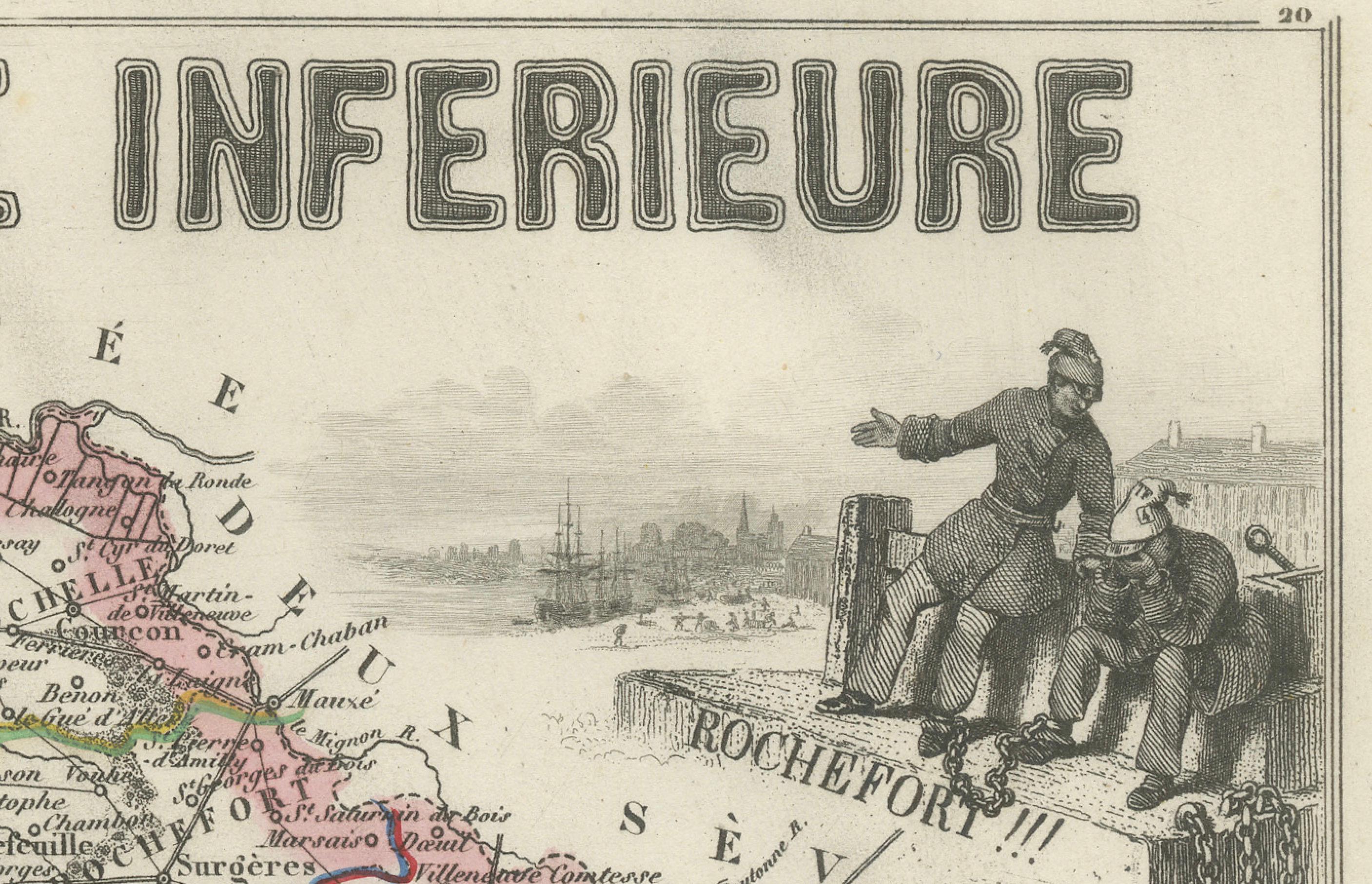 Engraved Map of Charente-Inférieure France with La Rochelle and Coastal Vineyards, c.1850 For Sale