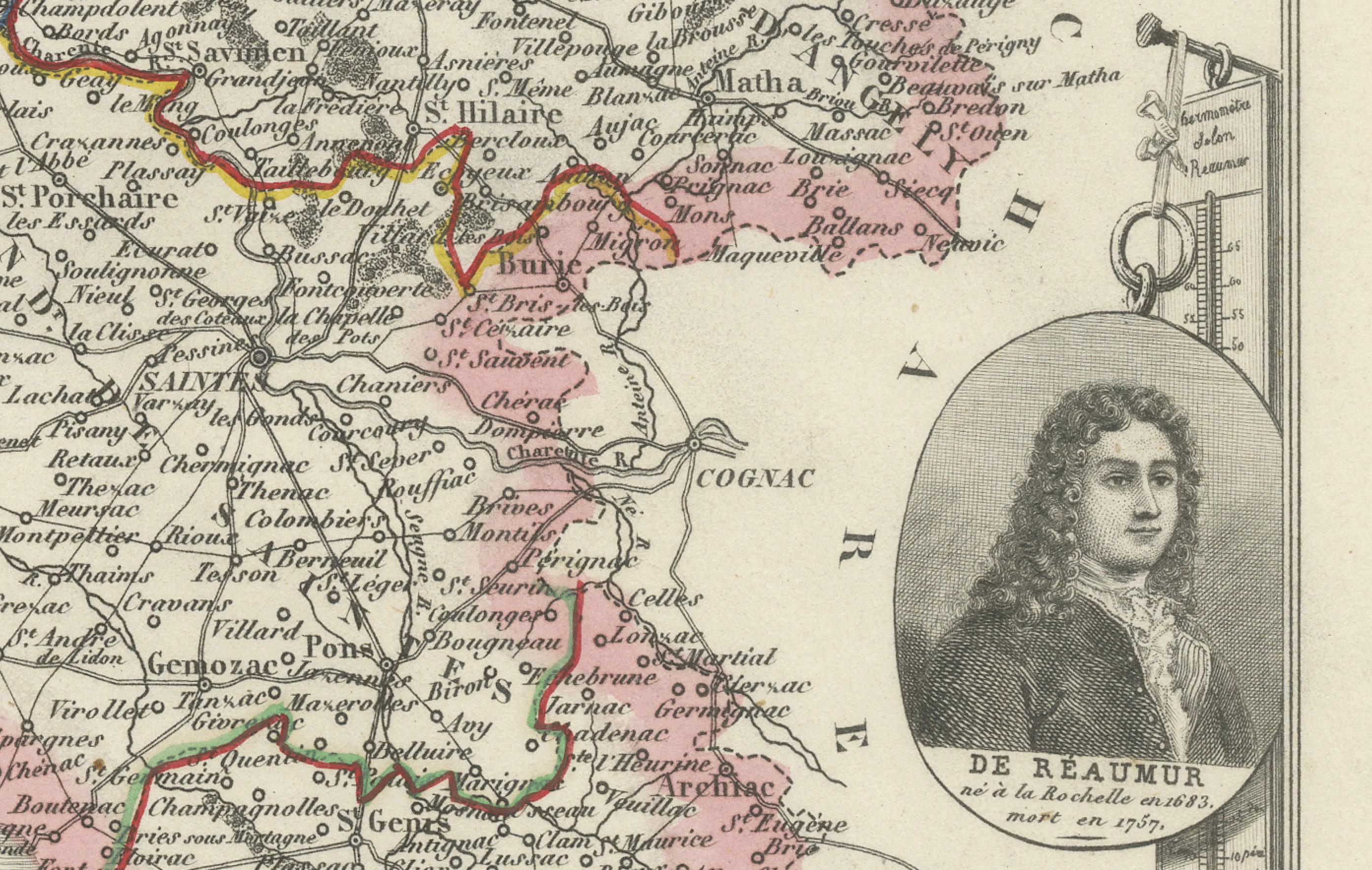 Map of Charente-Inférieure France with La Rochelle and Coastal Vineyards, c.1850 In Good Condition For Sale In Langweer, NL