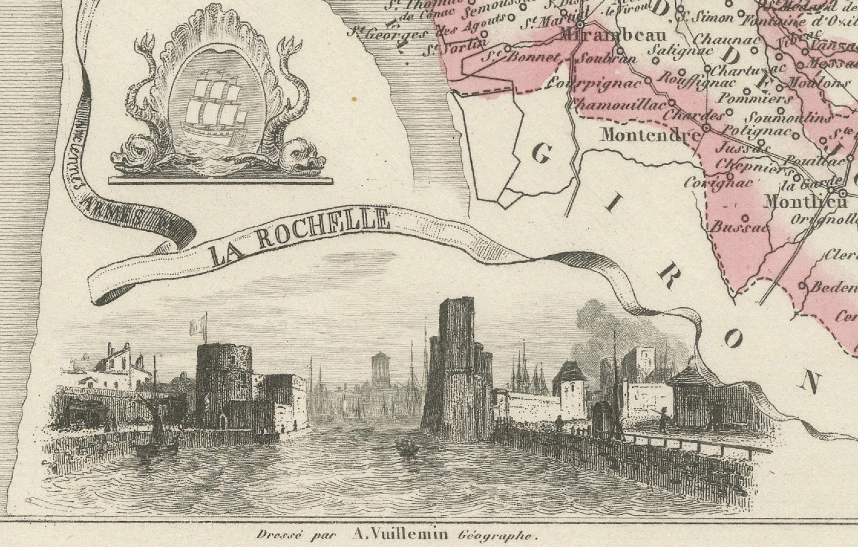 19th Century Map of Charente-Inférieure France with La Rochelle and Coastal Vineyards, c.1850 For Sale