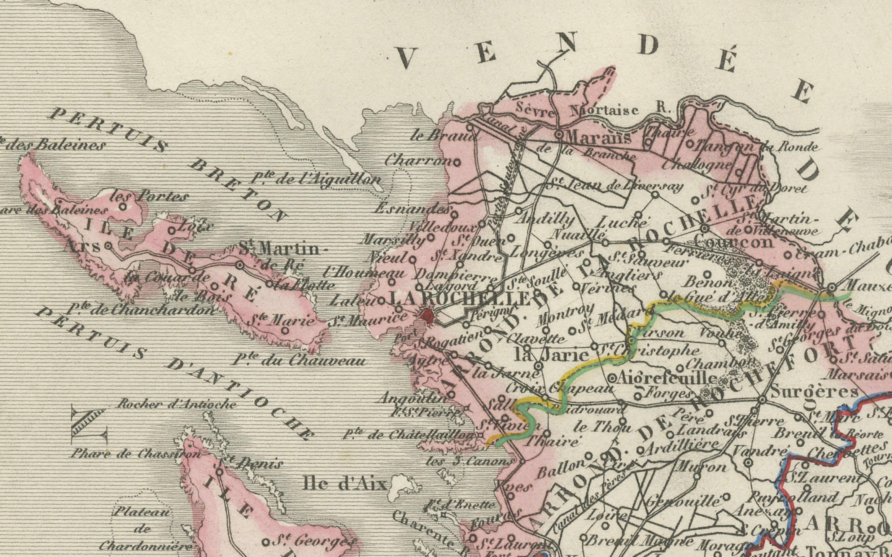 Map of Charente-Inférieure France with La Rochelle and Coastal Vineyards, c.1850 For Sale 1