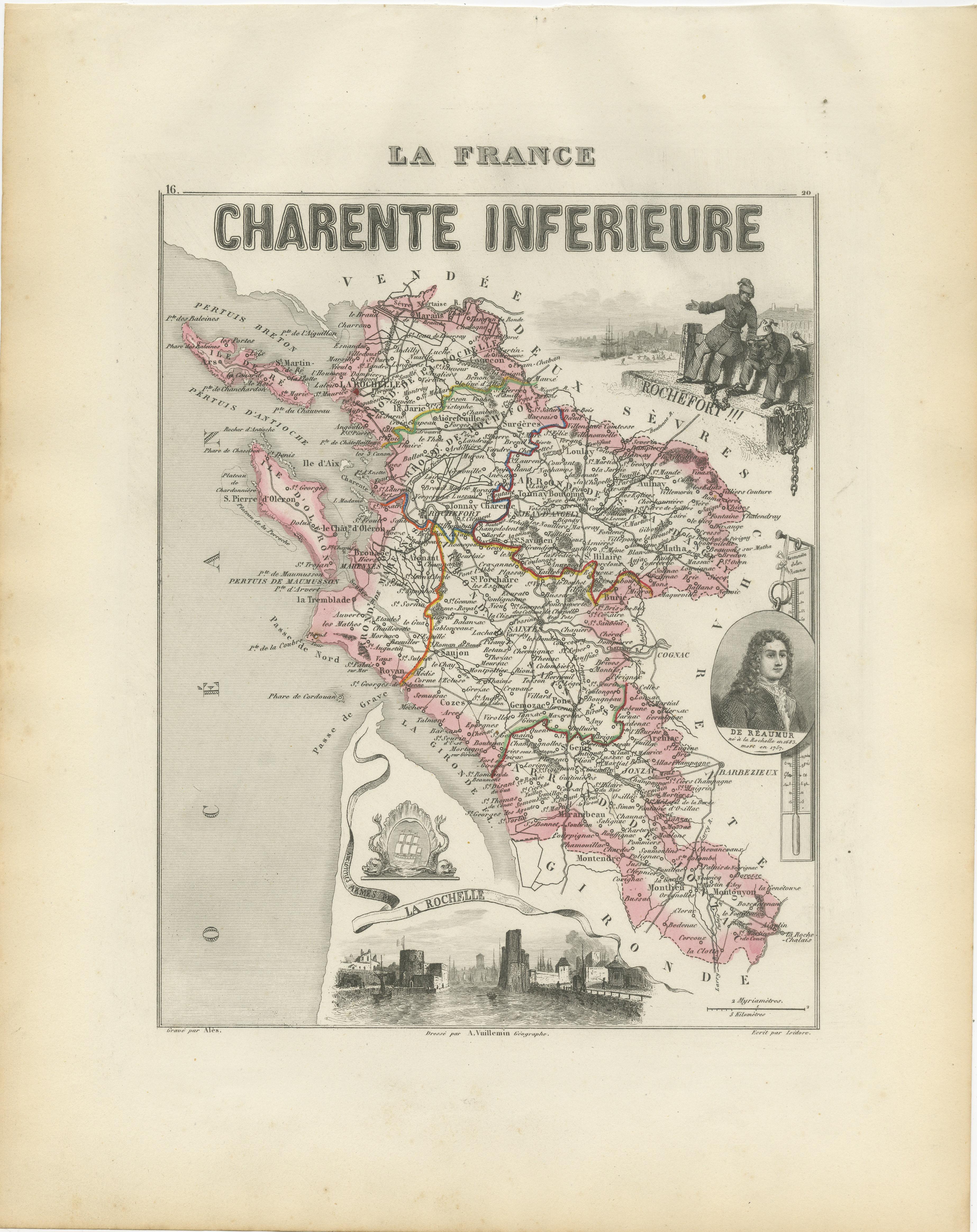 Map of Charente-Inférieure France with La Rochelle and Coastal Vineyards, c.1850 For Sale 2