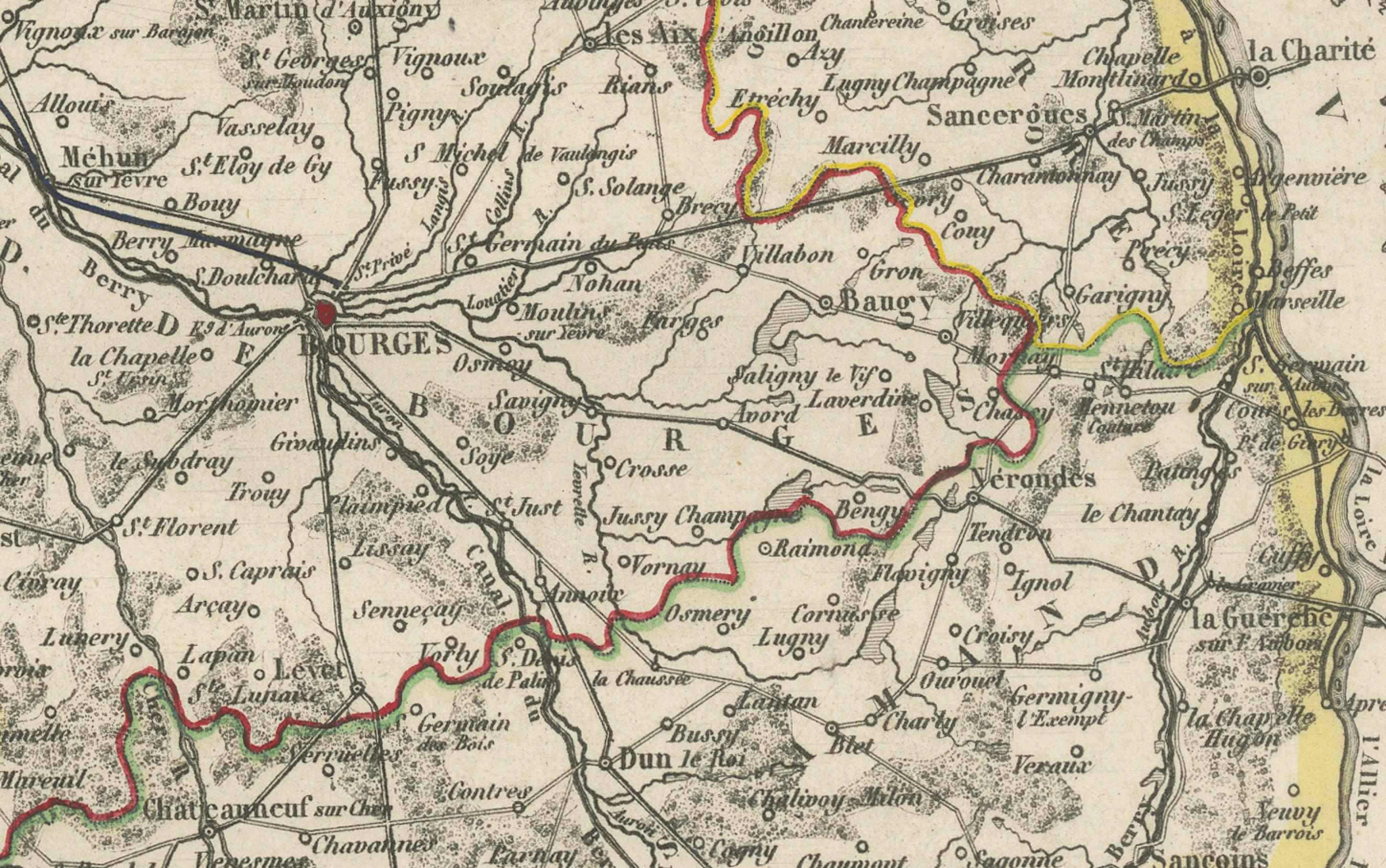 Map of Cher France with Bourges, Sancerre Vineyards and Engraved Vignettes, 1850 For Sale 3