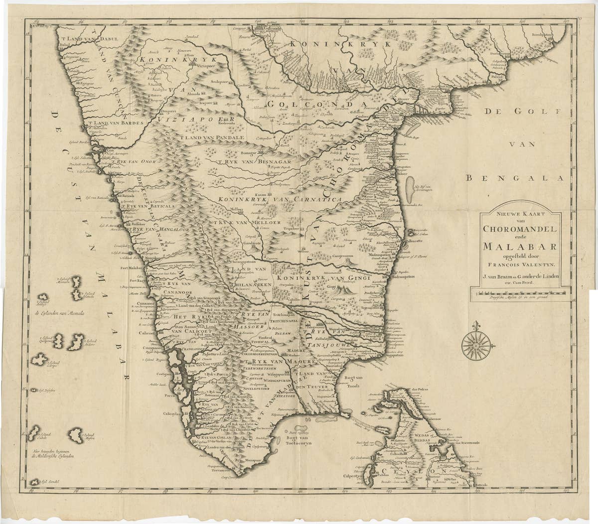 Map of Choromandel & Malabar, Incl Kerala, Tamil Nadu & Part of Sri Lanka, 1726