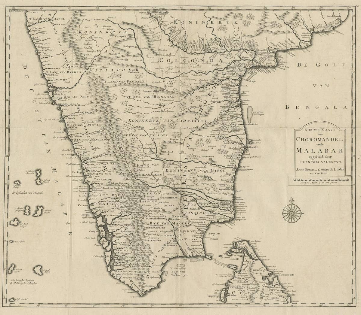 Map of Choromandel & Malabar, Incl Kerala, Tamil Nadu & Part of Sri Lanka, 1726