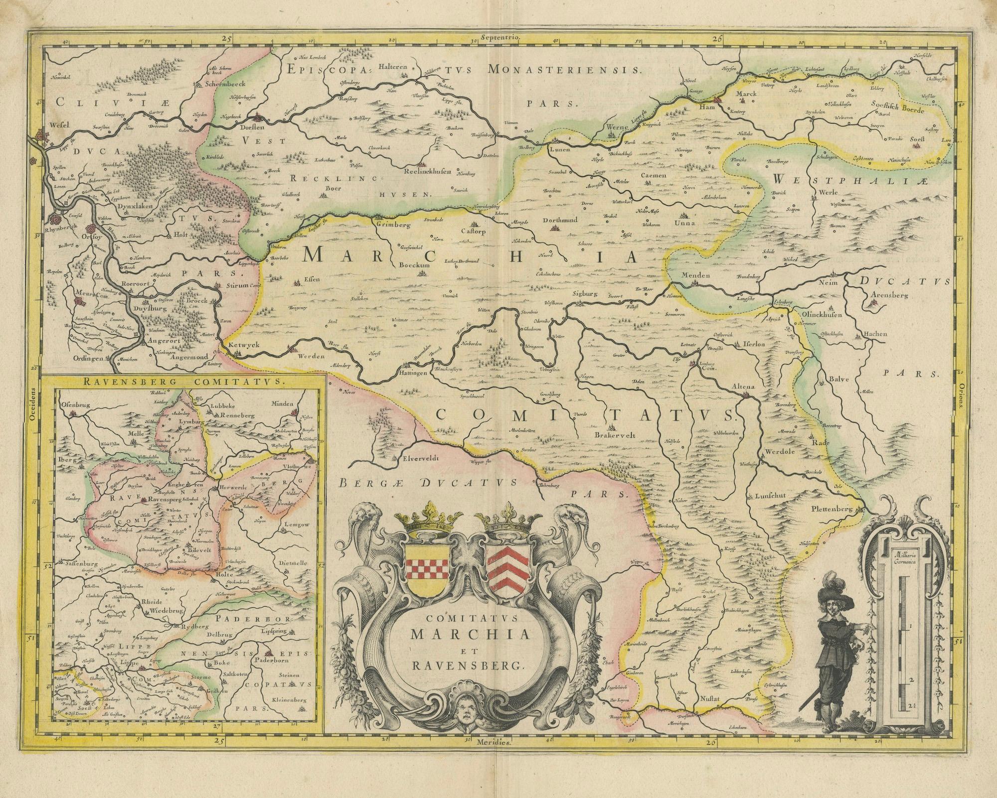 Mappa del Comitatus Marchia et Ravensberg: Contee storiche in Germania, c.1660 in vendita 5