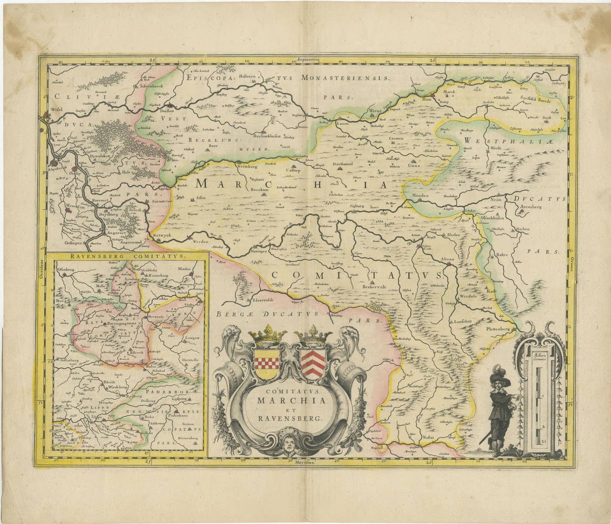 Map of Comitatus Marchia et Ravensberg: Historical Counties in Germany, c.1660