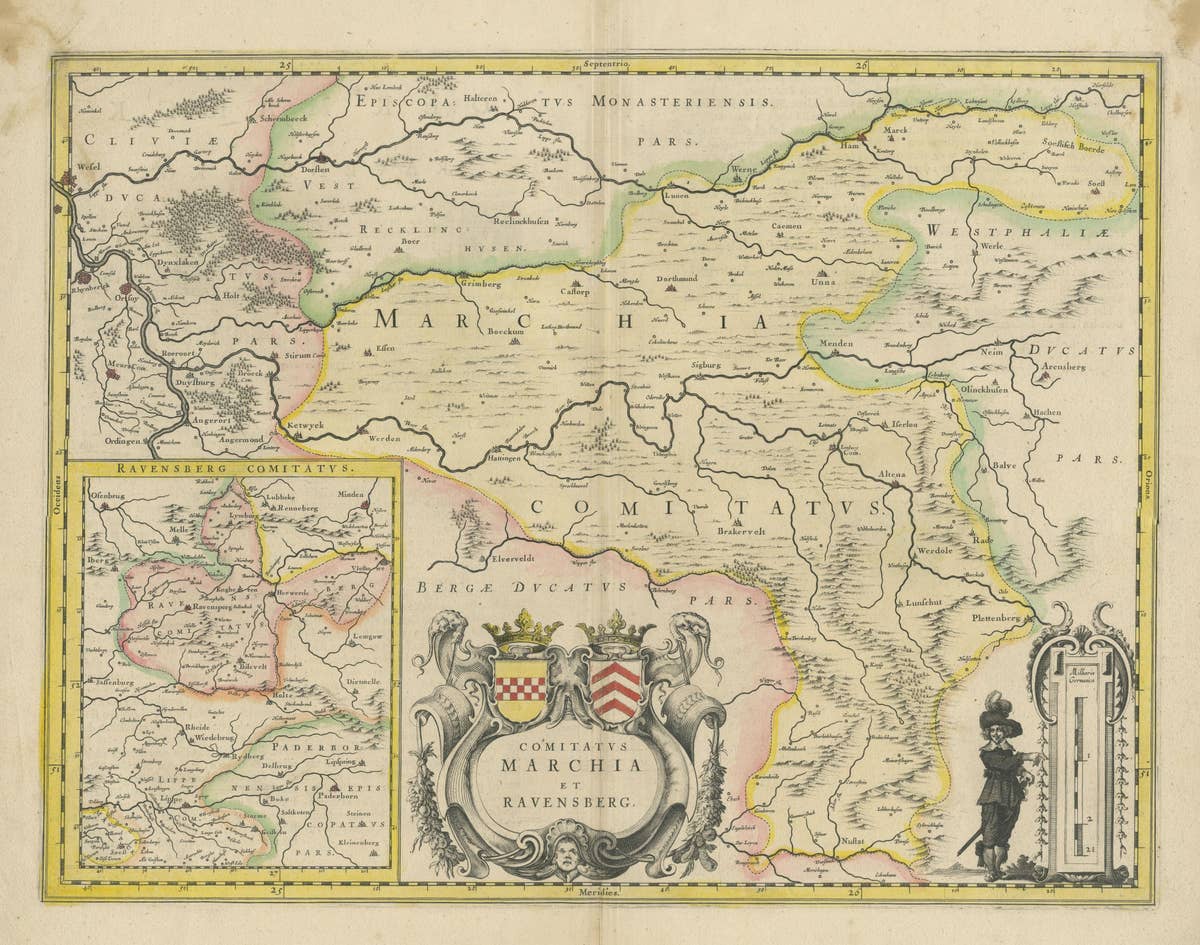 Map of Comitatus Marchia et Ravensberg: Historical Counties in Germany, c.1660